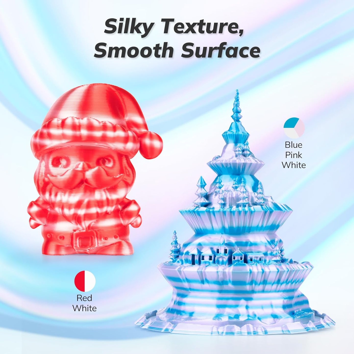 AMOLEN Silk PLA 3D Printer Filament Bundle, Shiny Multicolor Rainbow Filament 1.75mm Pack, Fast Color Change 3D Printing Filament, Red White & Blue Pink White, 1KG X 2 Spools