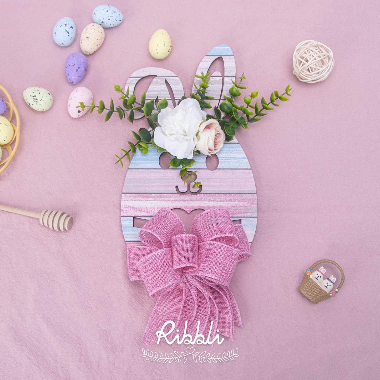 Ribbli Pink Burlap Valentine's Day Wired Ribbon,1-1/2 Inch x 10 Yard,Easter Wired Edge Ribbon for Big Bow,Wreath,Tree Decoration,Outdoor Decoration