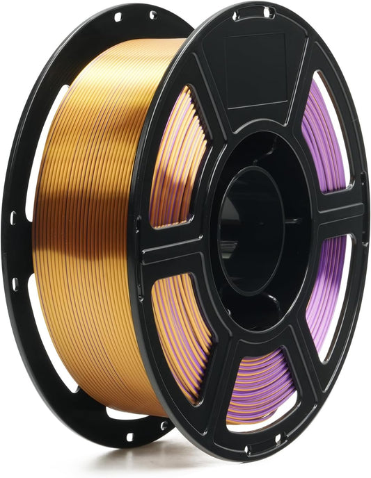 FLASHFORGE Silk Tri-Color Filament, Purple, Gold and Black 3 in 1 Coextrusion Silk PLA Filament 1.75mm, 3D Printer Filament Color Change 1kg(2.2lbs) Spool, Dimensional Accuracy +/- 0.02mm