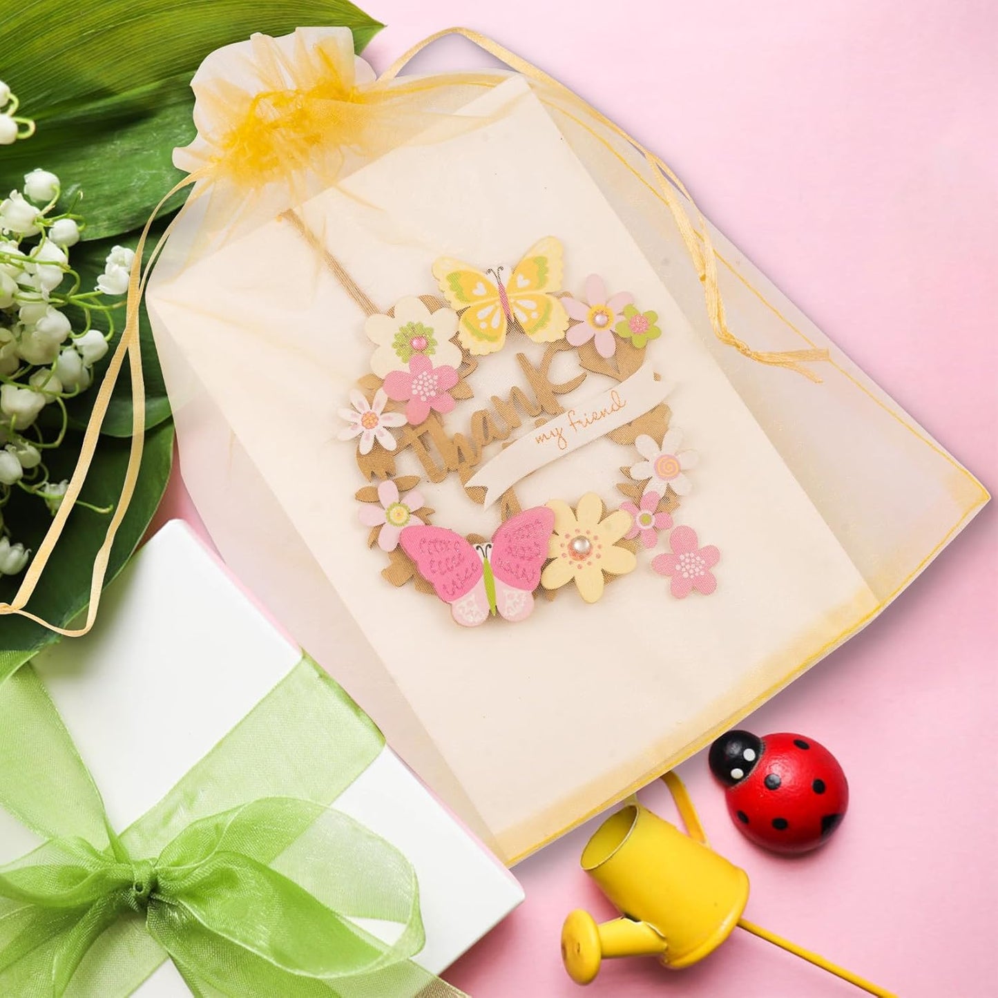 ANZNKU 50 Pack Organza Bags 6x9 Inch Mesh Gift Bags Small Packaging Bag Mesh Bag Drawstring for Candy Wedding Party favor(Gold)