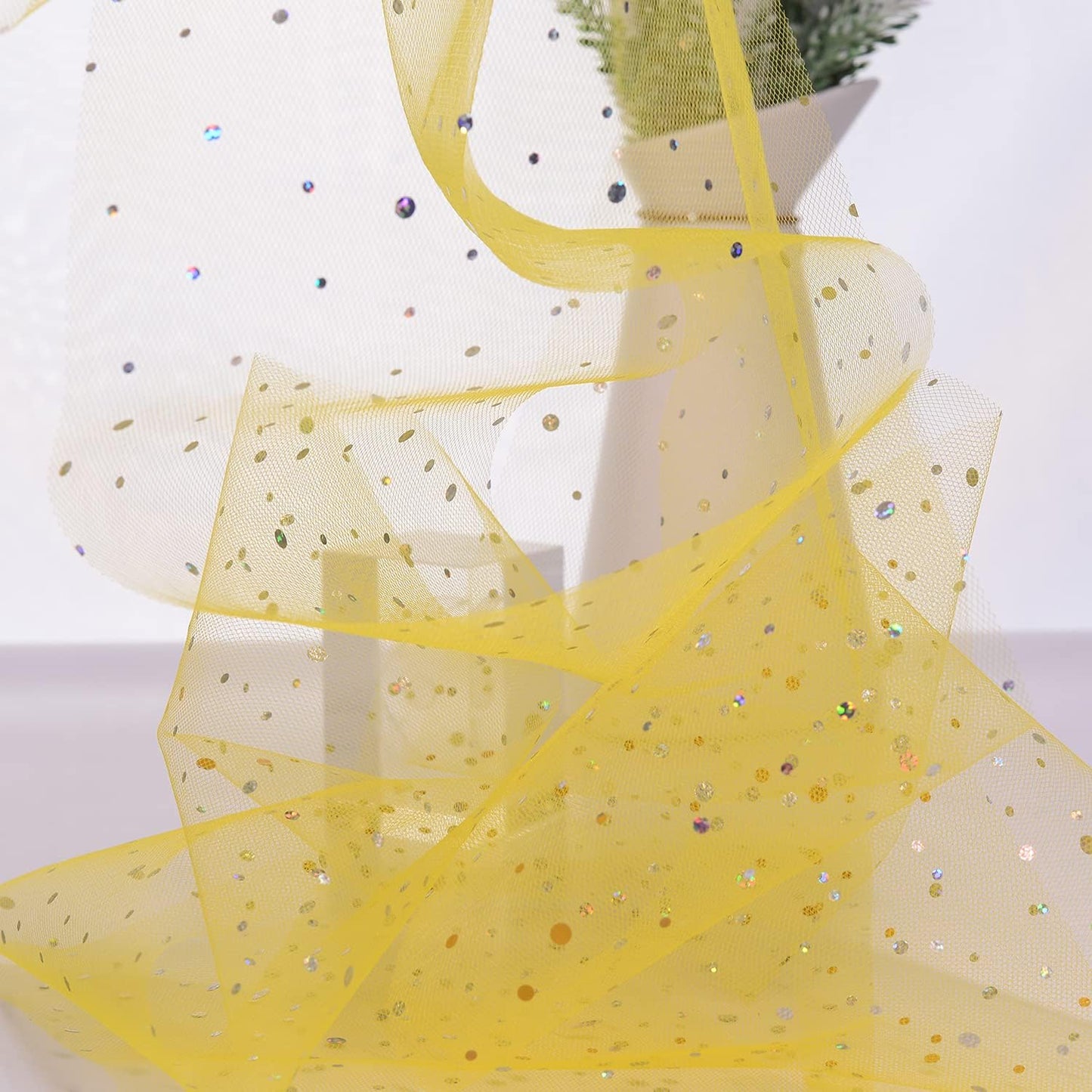 Glitter Tulle Rolls, 6” by 50 Yards (150FT) Sequin Tule Netting Fabric Tulle for Tutu Skirts Sewing Birthday Wedding Party Decoration (Yellow)
