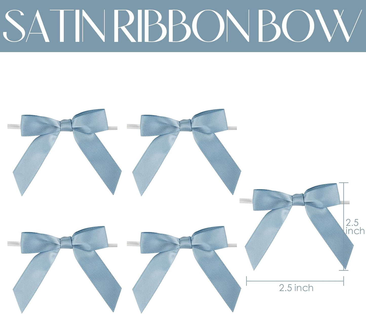 AIMUDI Dusty Blue Bows for Gift Wrapping Premade Satin Bows for Wedding Decor Pre Tied Twist Tie Bows Small Bows for Crafts Treat Bags Cake Pop Party Favors - 50 Counts