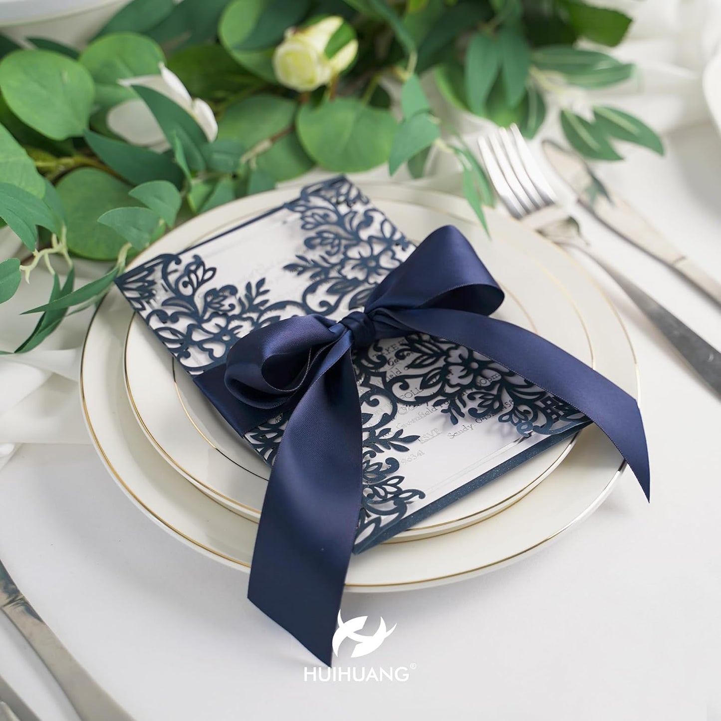 HUIHUANG 1-1/2 inch Double Face Satin Ribbon, Polyester Satin Navy Blue Ribbon 50 Yards/Roll for Gift Wrapping Bows Making Floral Bouquet Wedding Invitations Decor Party Favor and Craft Supplies