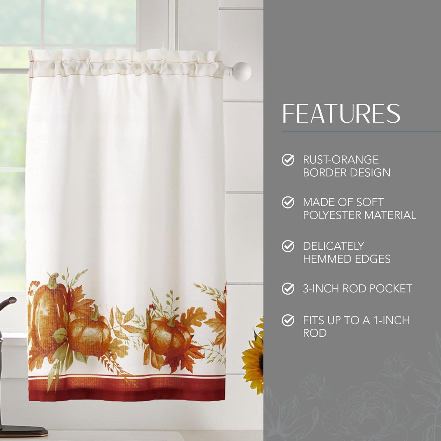 Elrene Home Fashions Autumn Pumpkin Grove Window Tier Set and Kitchen/Café Valance, 60"x36" (Set of 2 Tiers & Valance), Multi Color