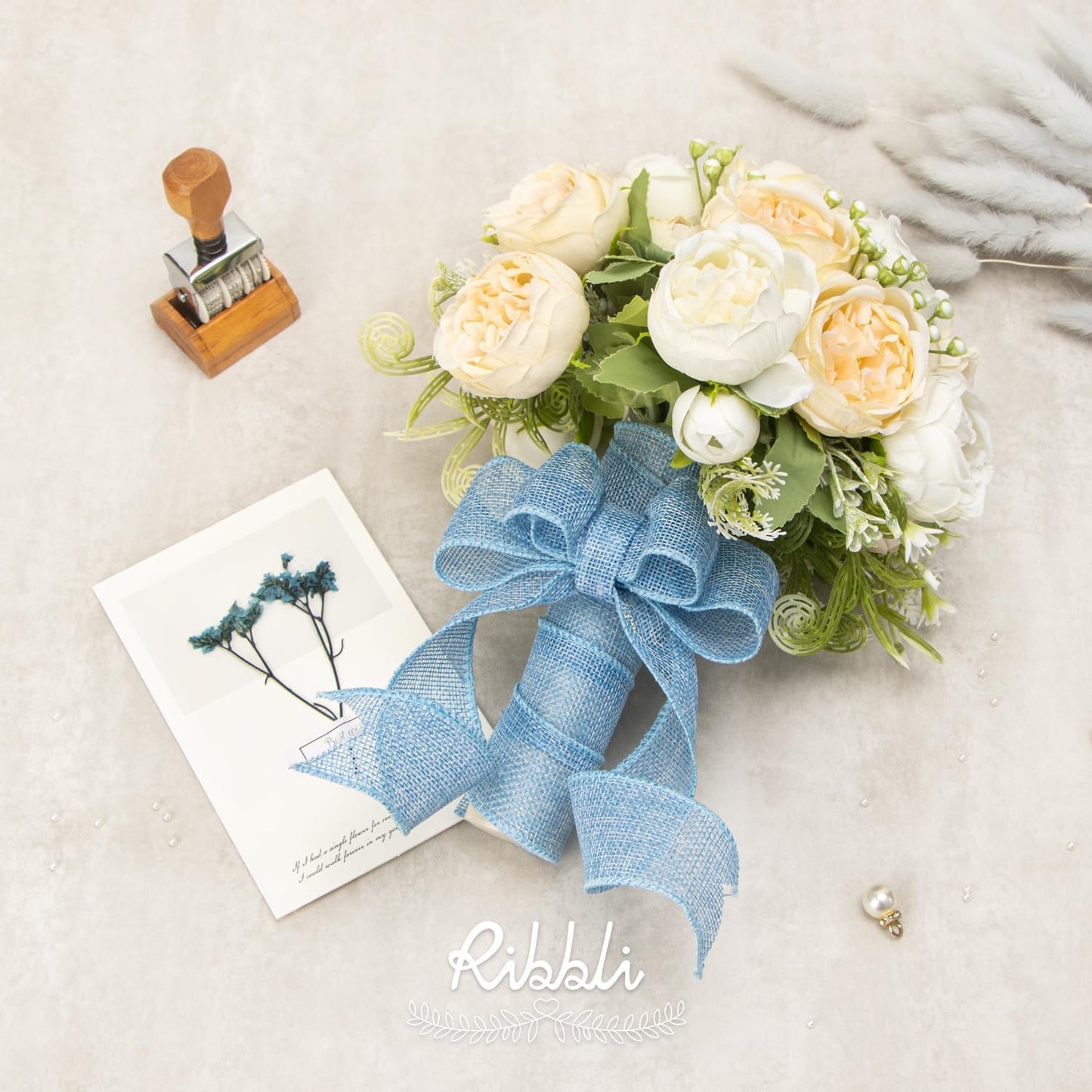 Ribbli Baby Blue Burlap Wired Ribbon,1-1/2” Inch x Continuous 10 Yard, Wired Edge Ribbon for Big Bow,Wreath,Baby Shower Decoration,Outdoor Decoration