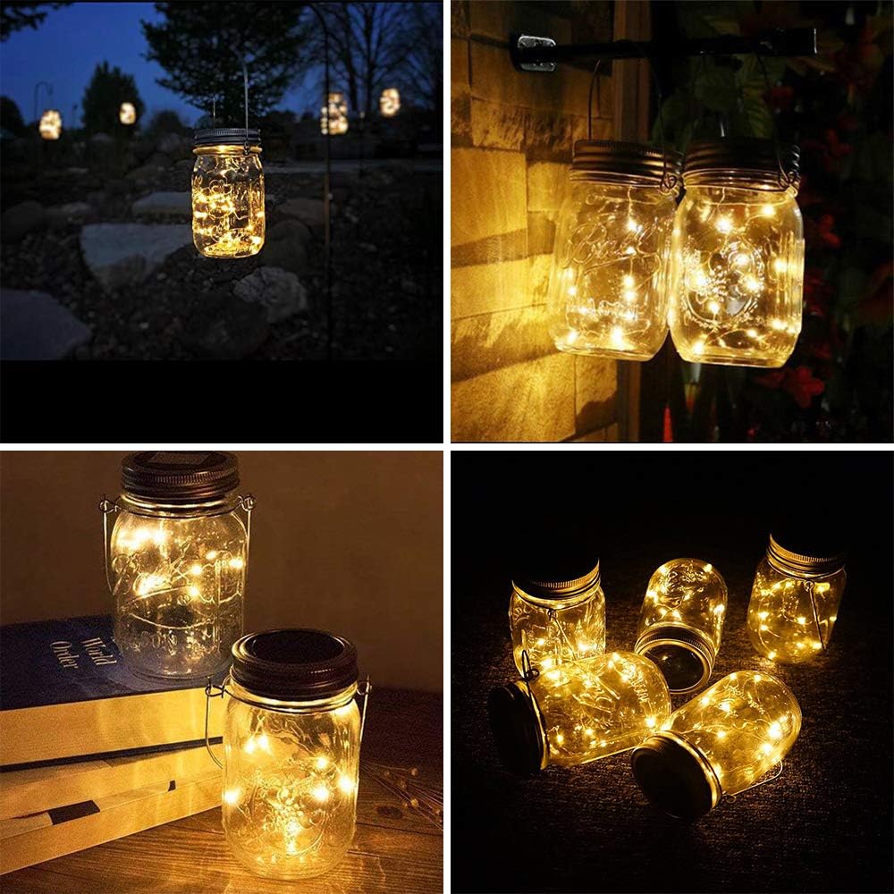 Solar Mason Jar Lights [Updated], 8 Pack 20 LED Waterproof Fairy Firefly Jar Lids String Lights with Hangers(NO JARS), Patio Yard Garden Wedding Decoration - Warm White