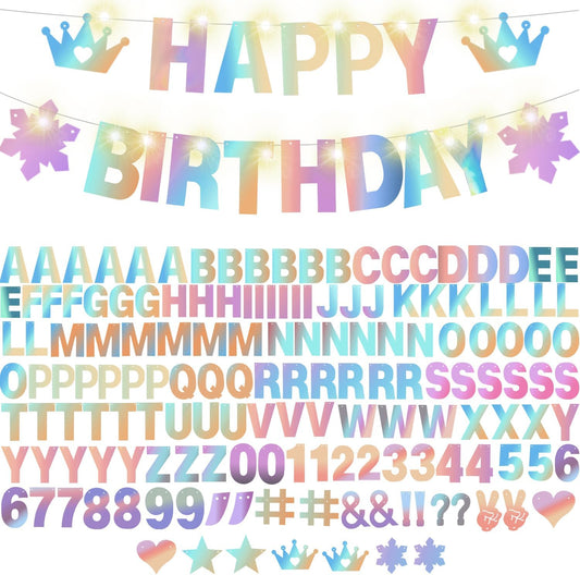 167Pcs DIY Glitter Customizable Banner Kit Custom Banner Happy Birthday DIY Letter Banner Happy New Year Personalized Banner Christmas Baby Shower Birthday Party Decorations Supplies（Shiny Holografic）