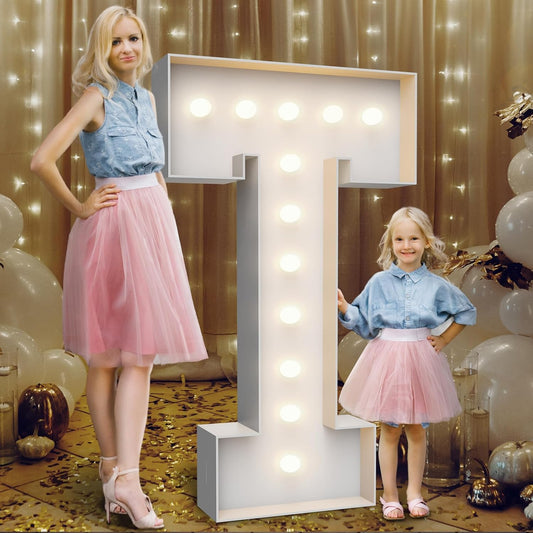 4FT Marquee Light Up Letters T,Party Decoration Large Marquee Light Up Letters with Weighted Water Bag,Pre-cut Foam Board Set Can Be Used for Birthdays,Weddings,Baby Anniversaries