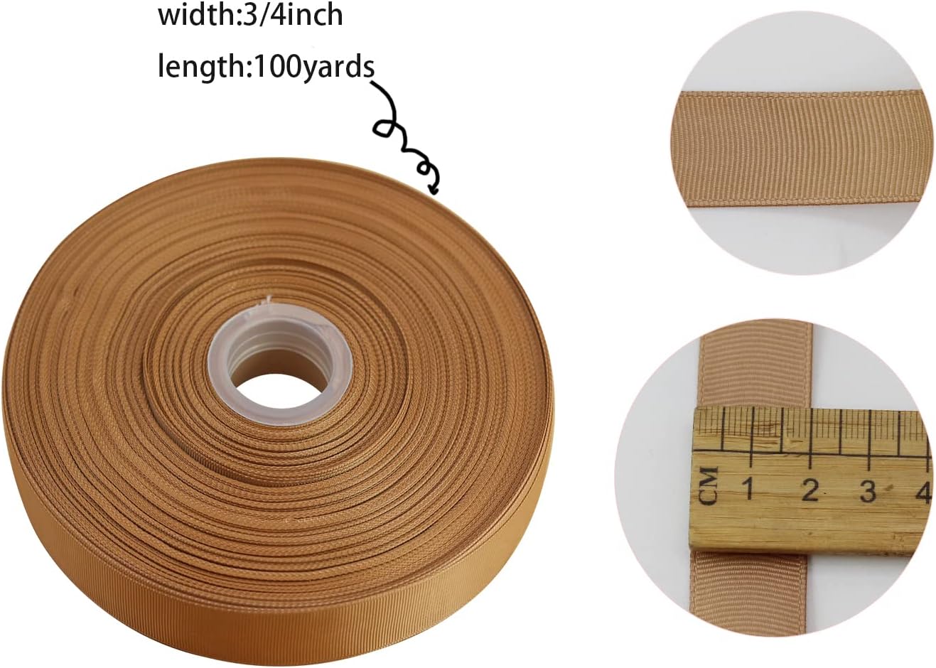Jesep One Roll 100 Yards 3/4" Soild Grosgrain Ribbon Boutique Gift Wrapping Package Ribbon, DIY Crafts Bow Hair Headband Accessories Assorted Ribbon#835 (3/4" 20mm, Khaki)