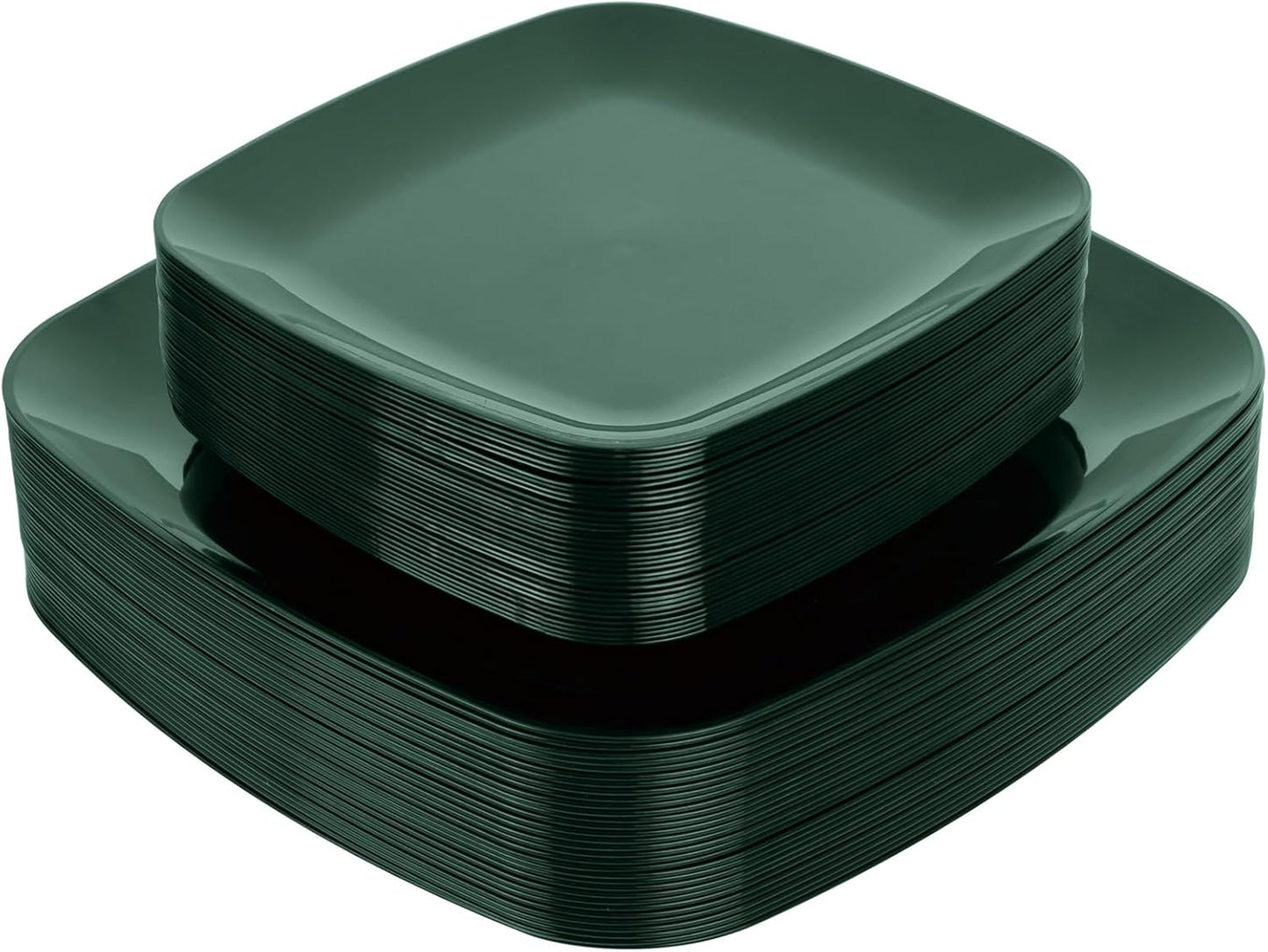 PULOTE 60PCS Green Square Plastic Plates - Green Disposable for 30 Green Guests Include 30 Dinner and 30 Dessert Plates for Party&Christmas