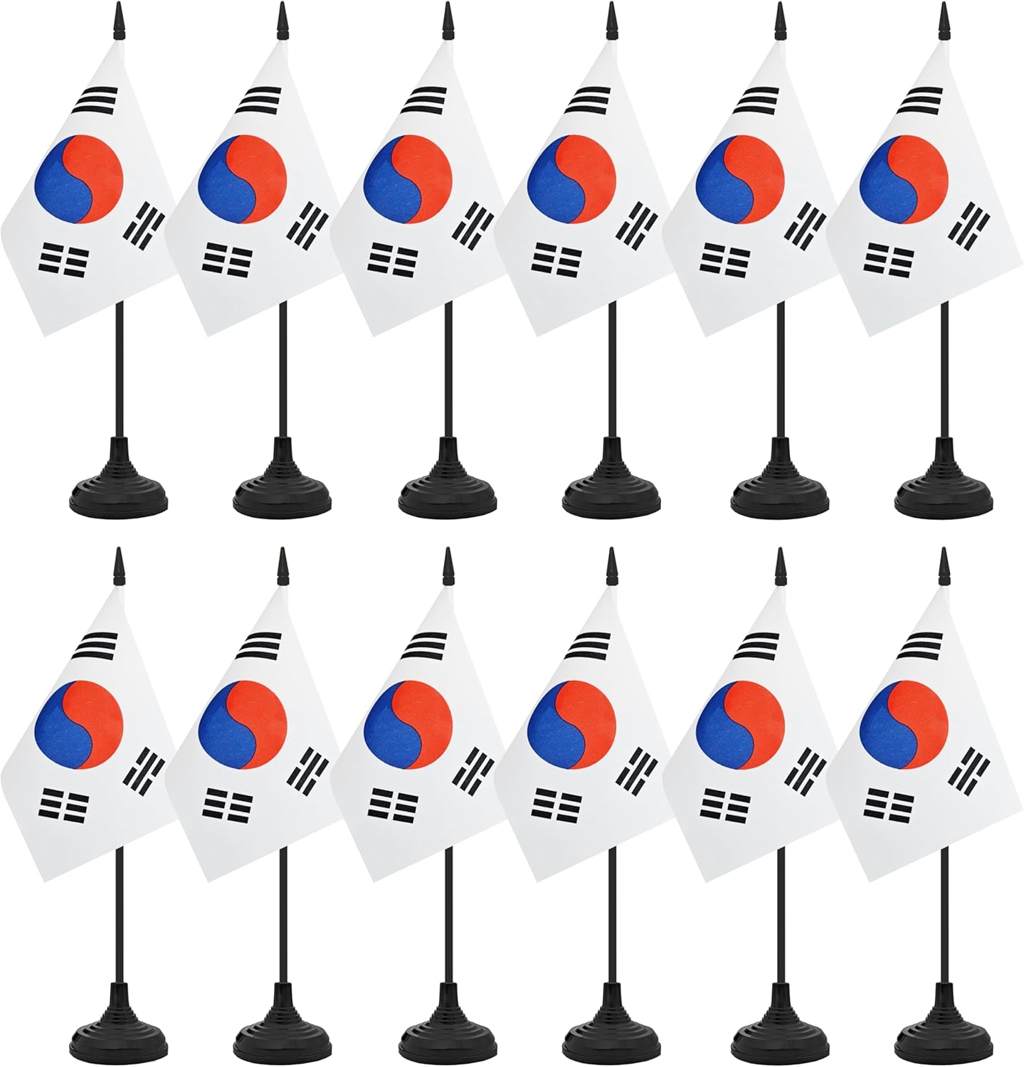 12 Pack Korea Desk Flag Set, Korean Table Office Flag, Small Miniature Desktop Flag With Black Pole and Black Base, Classroom, Offices Meeting Desk Decoration (Korea)