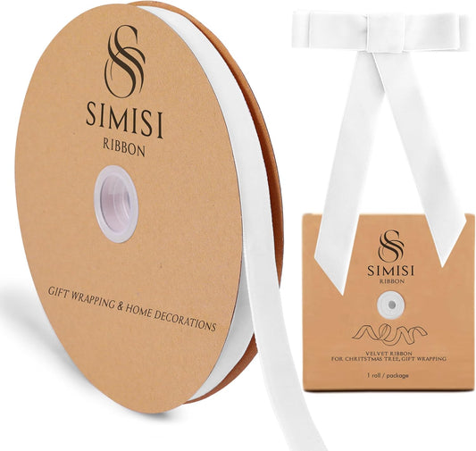 White Velvet Ribbon 5/8'' 25 Yards for Christmas Tree, Gift Wrapping, Flower Bouquet, Wreath Decorations, Bow Making