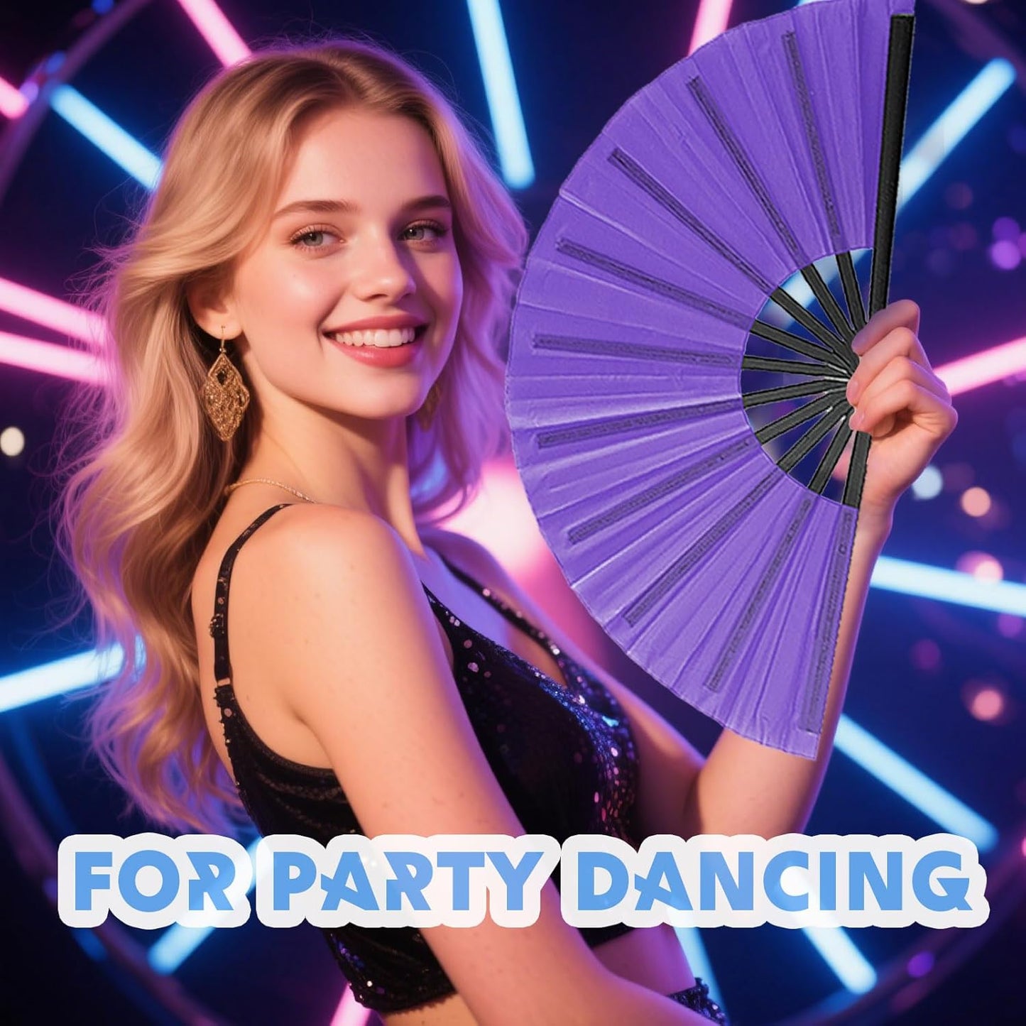 10 Pcs Line Dance Popping Fan, 13inch Boots on The Ground Fan, Chinese Kung Fu Tai Chi Large Hand Fans for Women Folding for Festival Dance Party Wedding Clacking (Purple)