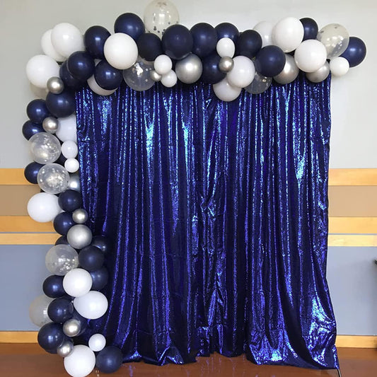 Navy Blue Sequin Backdrop Curtain 8FTx8FT Sequin Backdrop Curtains Glitter Sequence Drapes for Wedding Party Photography Background Décor