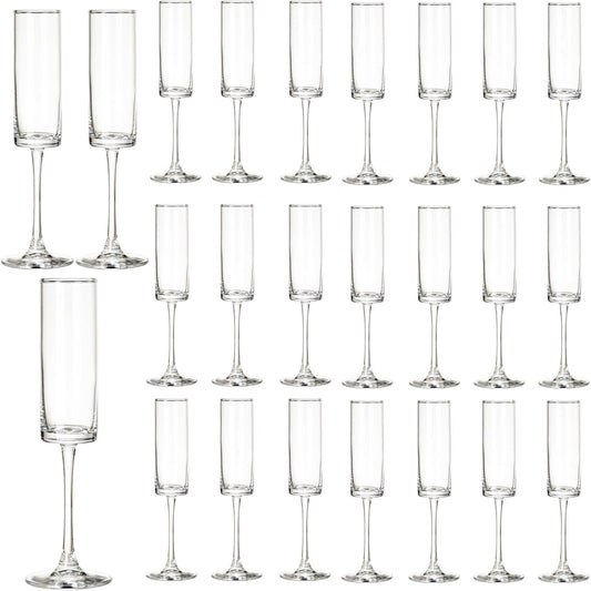 24 Pieces Clear Champagne Flutes 6 OZ Straight Sided Wine Glasses Champagne Long Stem Drinking Colored Glasses,Set of 24 Hand Blown Champagne Flutes Goblets for Wedding Cocktail Cups,Cava, Prosecco