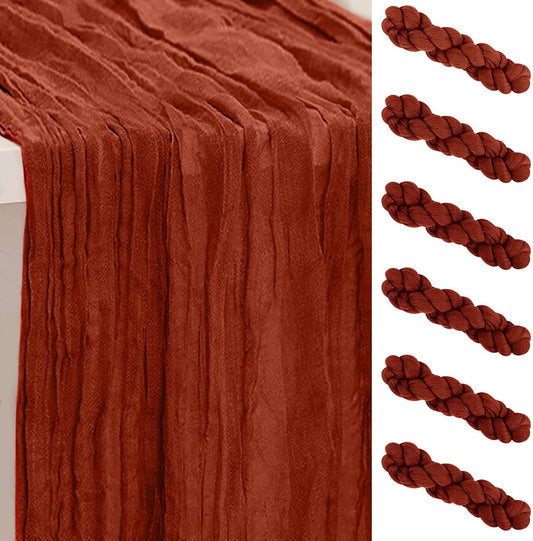 6 Pack Terracotta Cheesecloth Table Runner 35x120 Inch 10Ft Rustic Gauze Cheese Cloth Thanksgiving Table Runner Sheer Cheesecloth Table Runners for Wedding Party Bridal Shower Decoration