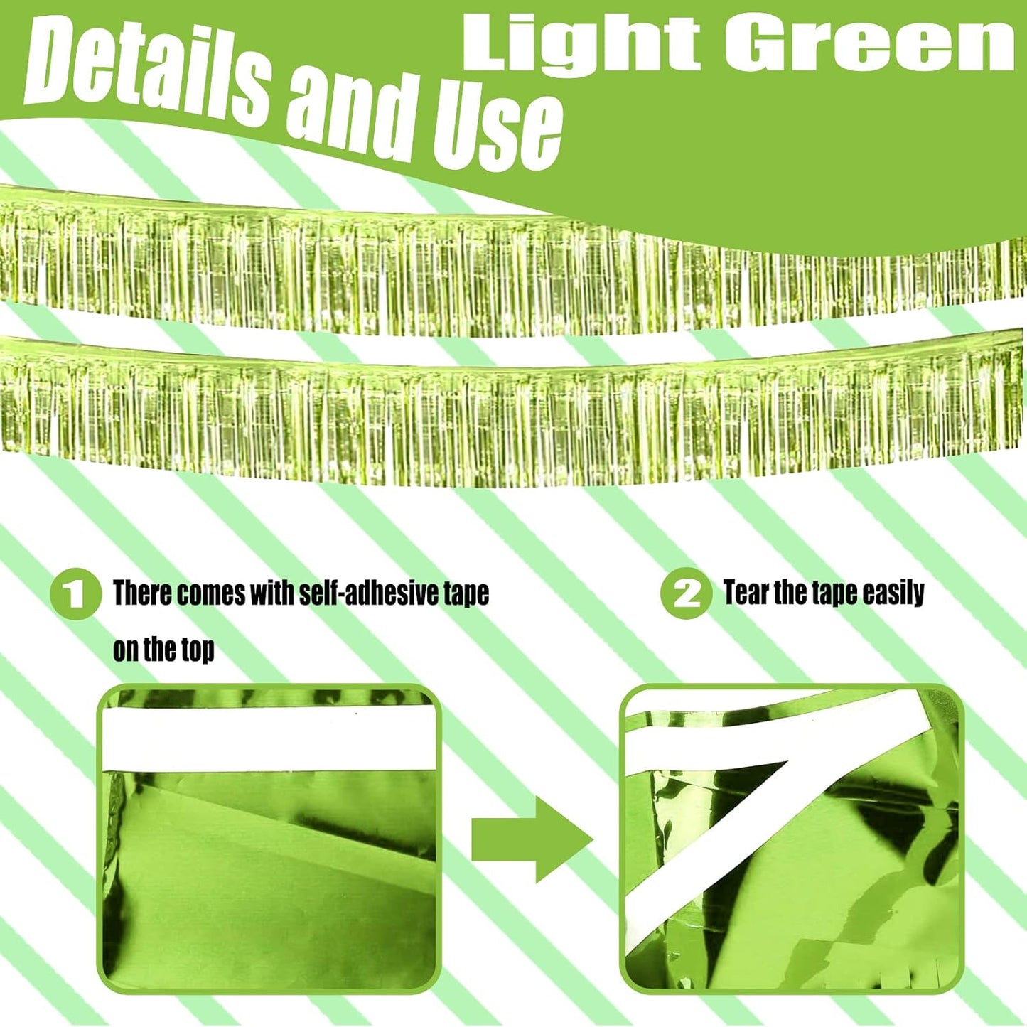 6 Pack 10 Feet Foil Fringe Garland Metallic Tinsel Streamers Banner Wall Hanging Backdrop Banner for Parade Floats, Thanksgiving, Christmas, Birthday, Halloween Party Decorations(Light Green)