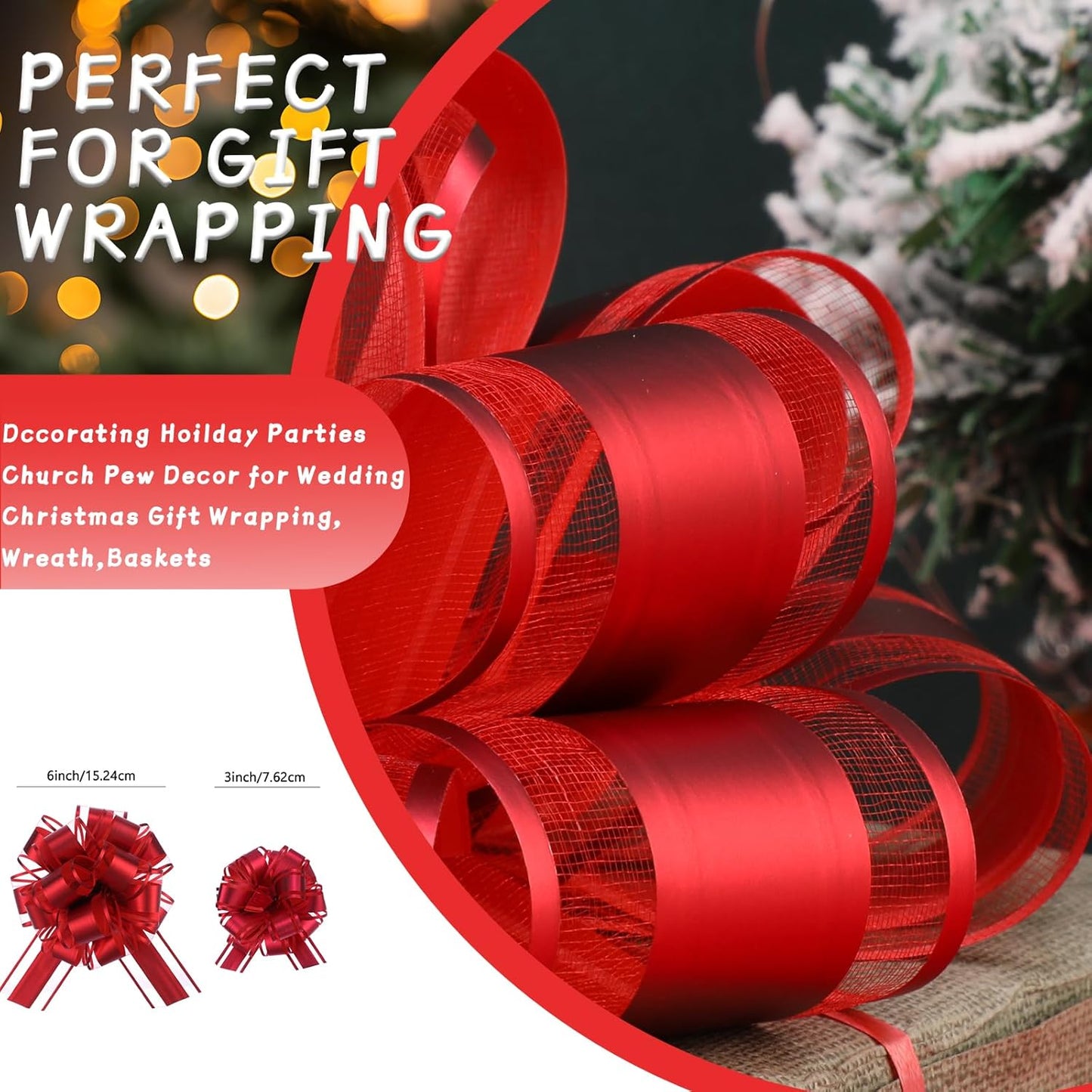 40 Pieces 6 Inches and 3 Inches Pull Bow Wrapping Pull Bow Ribbon Pull Bows for Wedding Baskets,Large Bows for Presents. (Red)