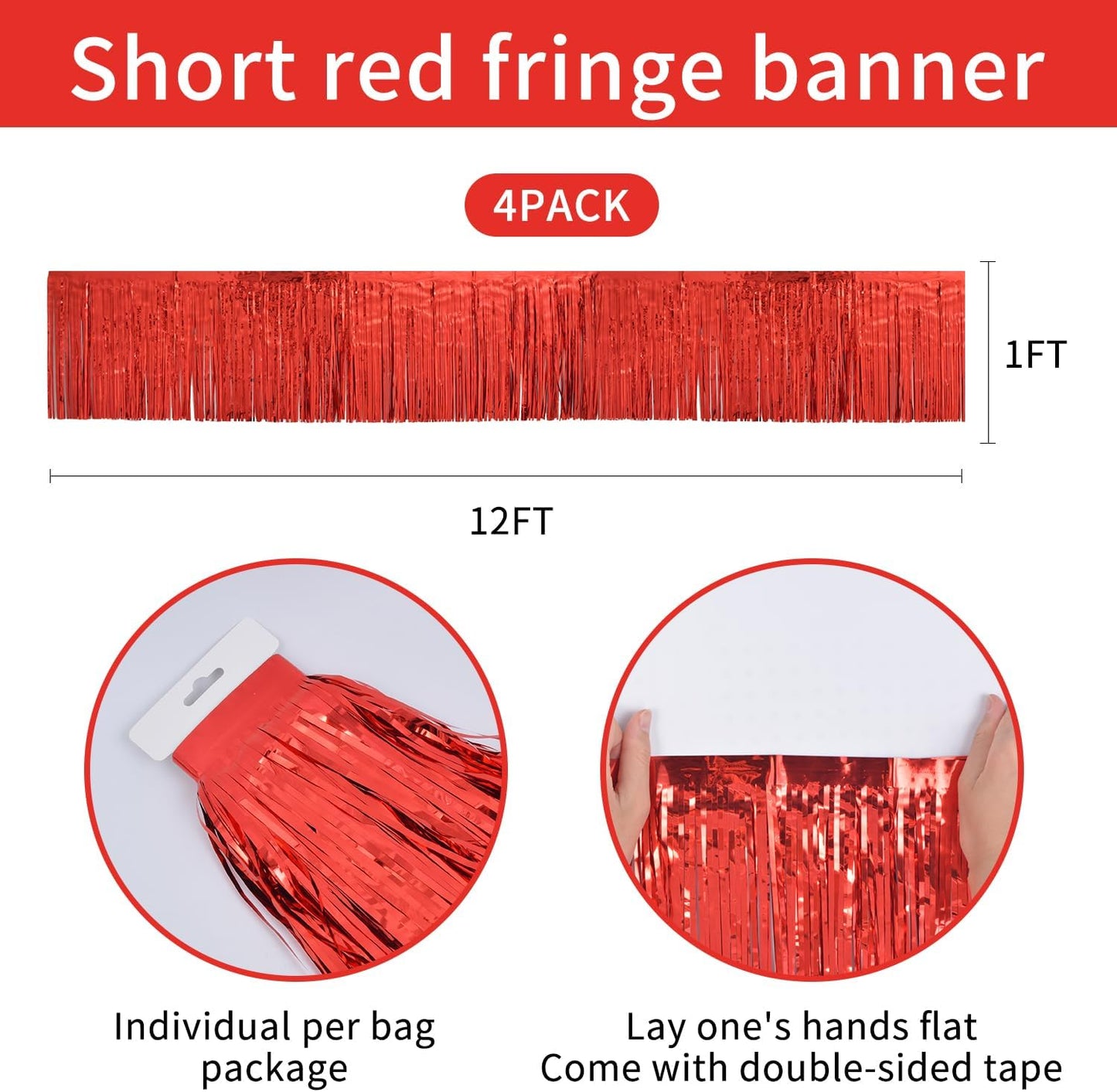 Red Birthday Decorations Tinsel Garland Parade Float Decorations for Trailer 4Pack 12FT Casino Theme Party Decorations Carnival Ceiling Fringe Banner Backdrop for Streamers Party Decorations