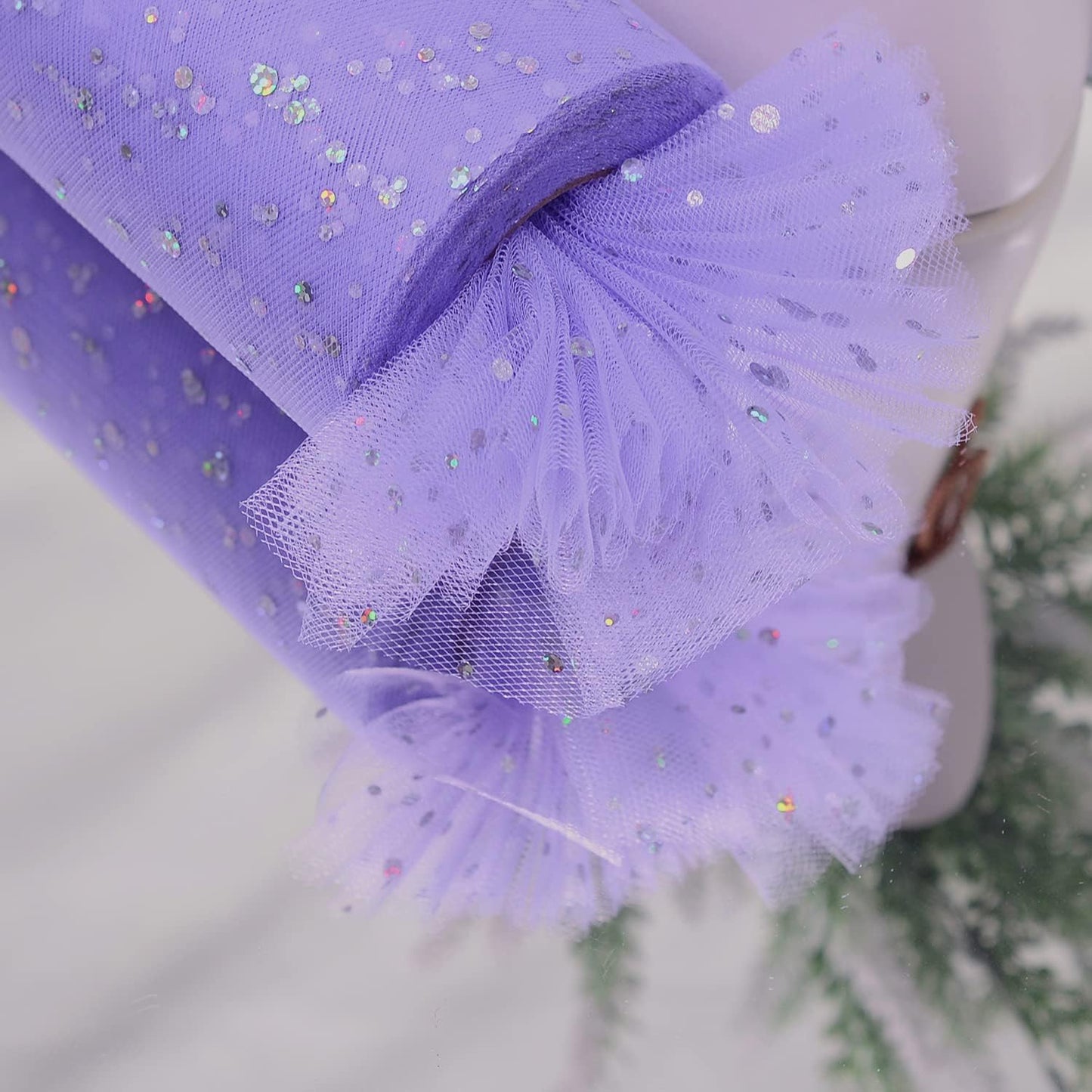 Glitter Tulle Rolls, 6” by 50 Yards (150FT) Netting Fabric Tulle for Tutu Skirts Sewing Birthday Wedding Party Decoration (Lavendar)