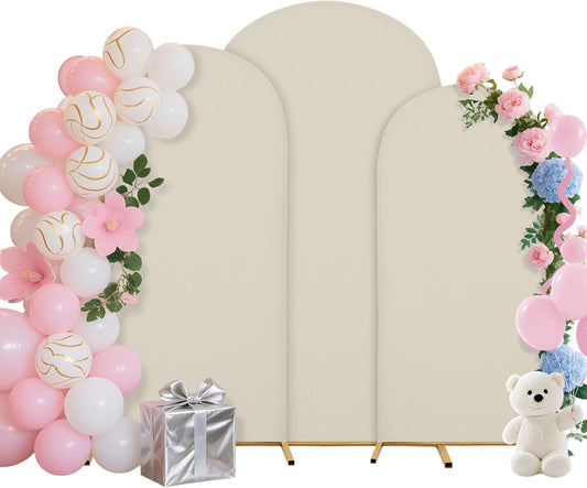 Wedding Arch Covers Arch Backdrop Cover Arch Stand Covers 7.2FT 6.6FT 6FT Set 3 Arch Cover Spandex Fabric Stretchy Backdrop for Wedding Birthday Party Decoration Baby Shower (Off-White)