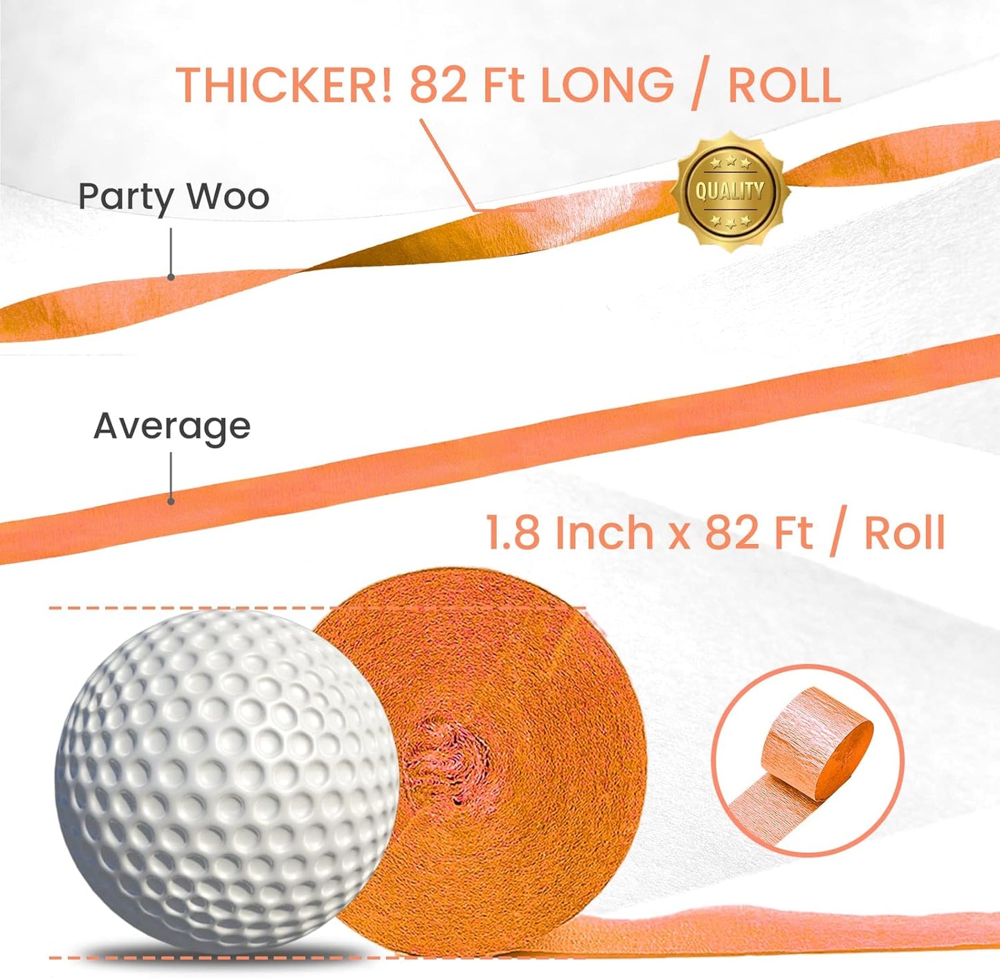 PartyWoo Orange Crepe Paper Streamers 4pcs 328ft Pack of Orange Crepe Paper Streamers for Thanksgiving Halloween Little Cutie Baby Shower Anniversary Autumn Luau Theme Birthday Party Decorations