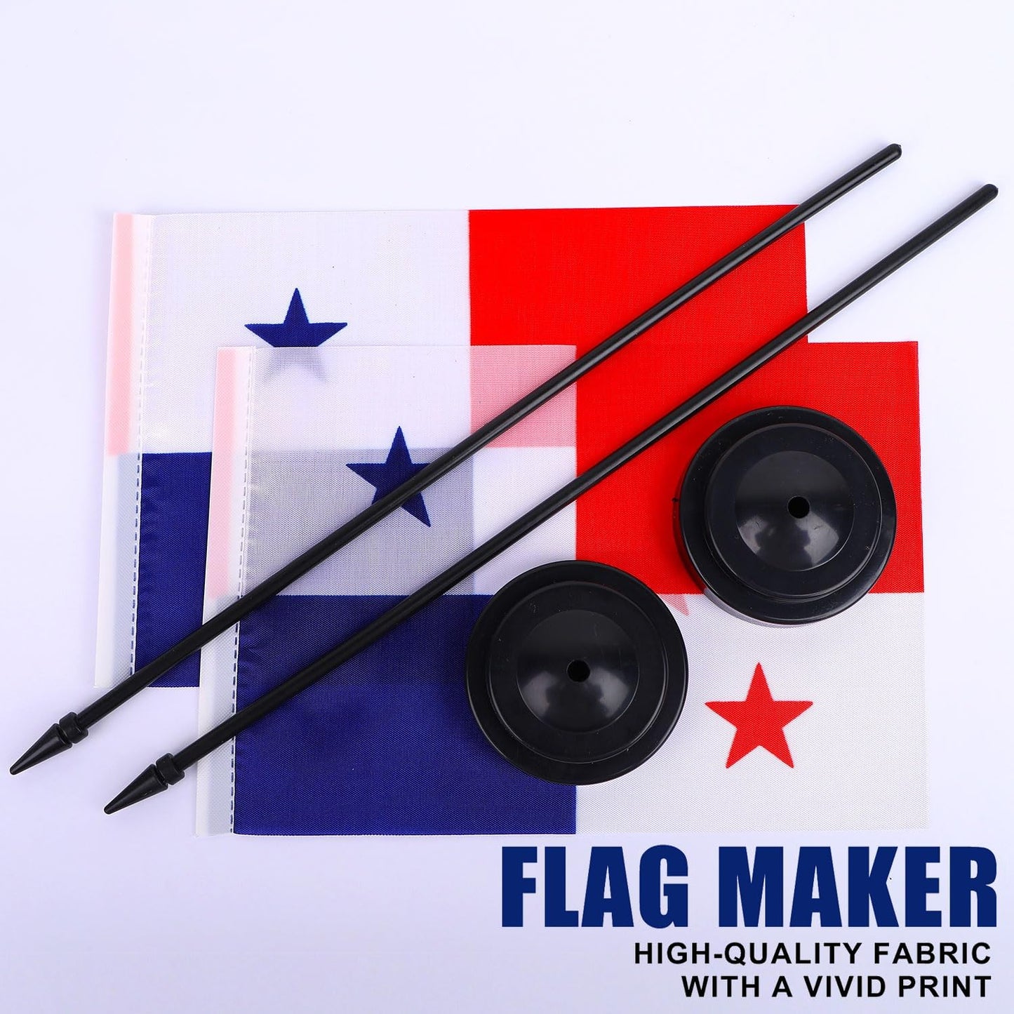 Panama Desk Flag 12" Solid Pole Deluxe Set Panamanian Flags Banner Mini Small Panama Office Table Flags with Black Stand Base Desktop Decorations(2Pack)