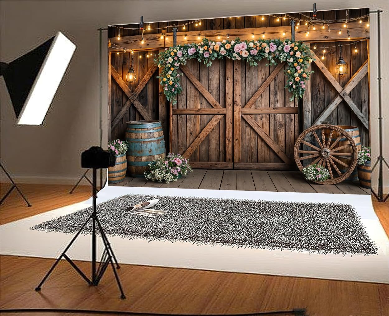10x8ft Country Wedding Photography Backdrop Rustic Barn Door Photography Backdrop Farmhouse Pink Flower Cabin Wooden Birthday Baby Shower Wedding Bridal Party Banner Photo Booth Props Background