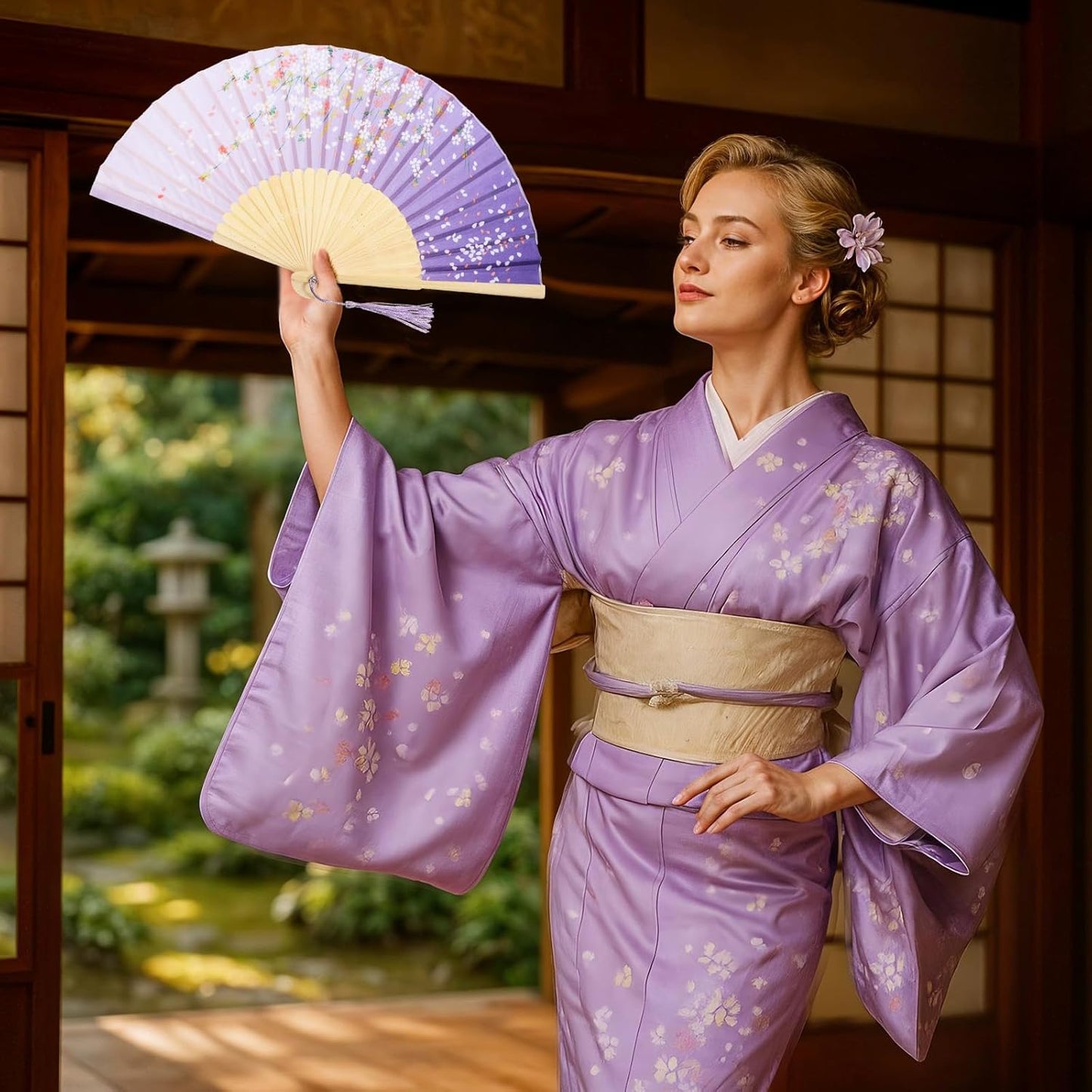 12 Pcs Fans for Line Dancing Vintage Silk Floral Folding Fan Chinese Hand Fans for Women Bulk Bamboo Handheld Fan with Tassel for Wedding Party Cosplay Supplies