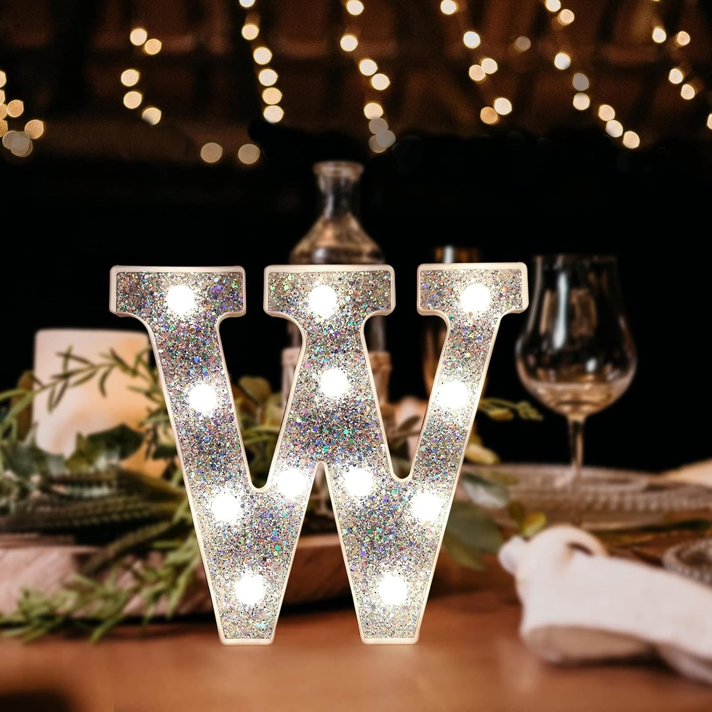 Pooqla Light Up Letters, LED Marquee Letters for Silver Birthday Decorations, Battery Powered Night Light Teenager Girl Room Decor, Gift for Girls Boys Wedding Bedroom Christmas Party Decor, Letter E