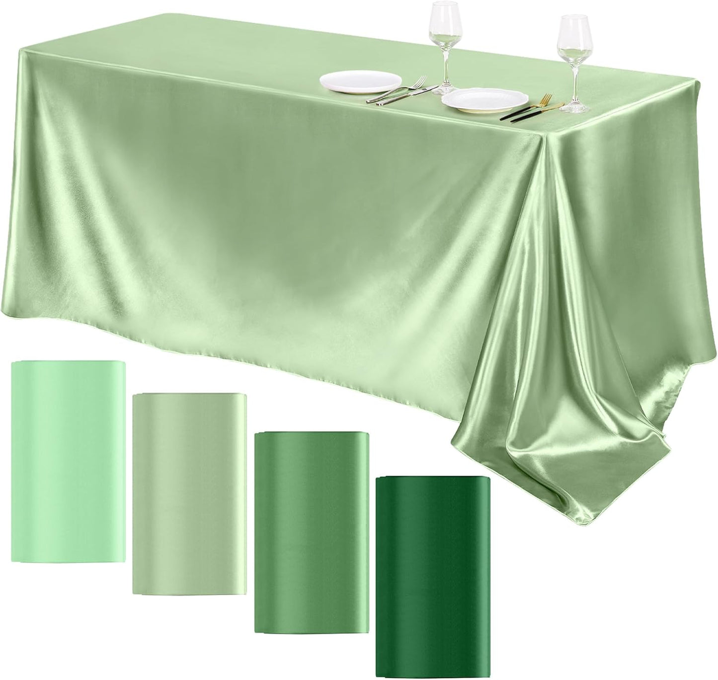 TURSTIN 4 Packs Gradient Sage Green Satin Tablecloth 102 x 58 Inch Overlay Satin Table Cover Rectangle Bright Silk Tablecloth Smooth Fabric Table Decoration for Wedding Banquet Party Events