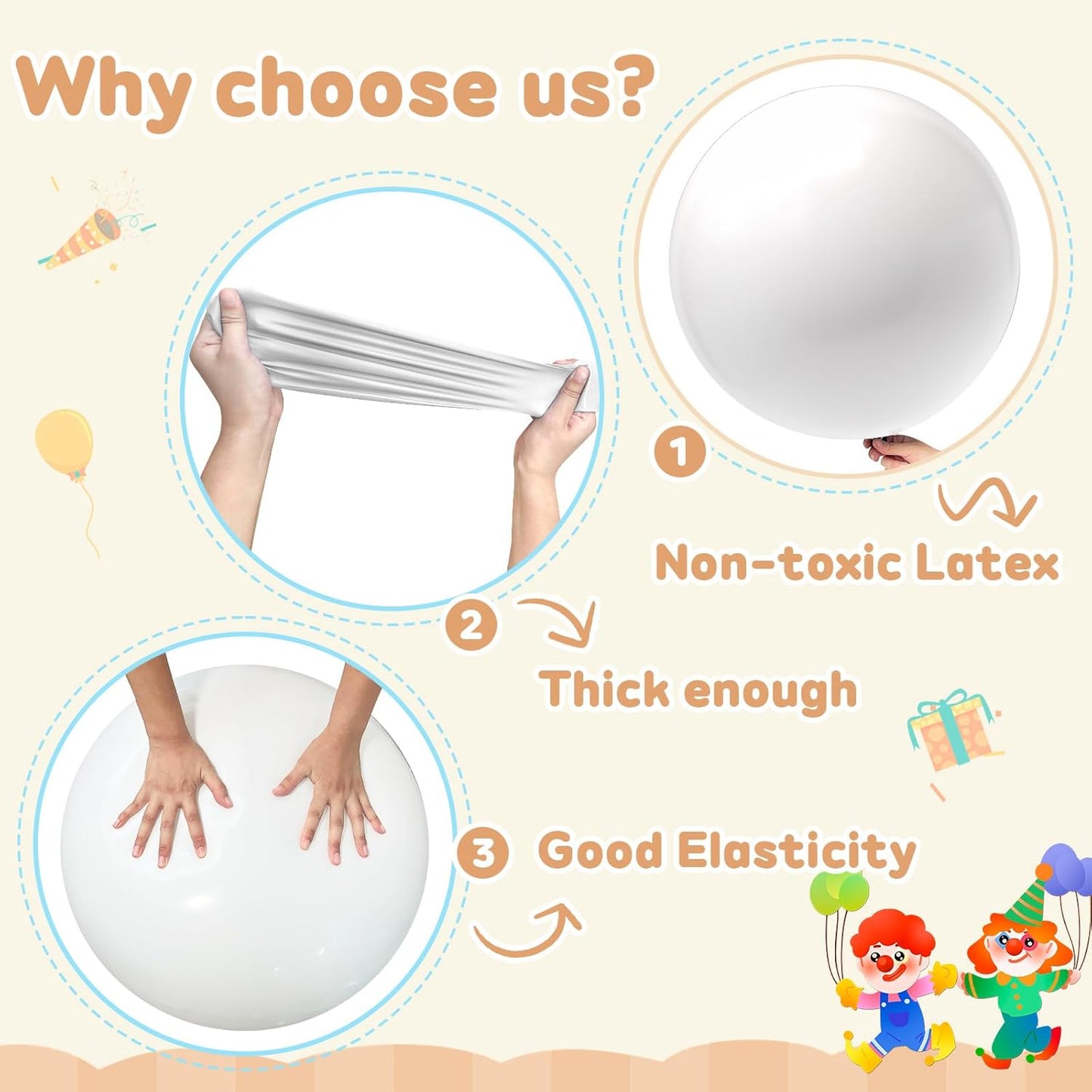 Giant 36 inch Balloons, 4pcs Large White Jumbo Balloons for Wedding, Party & Baby Shower Decorations