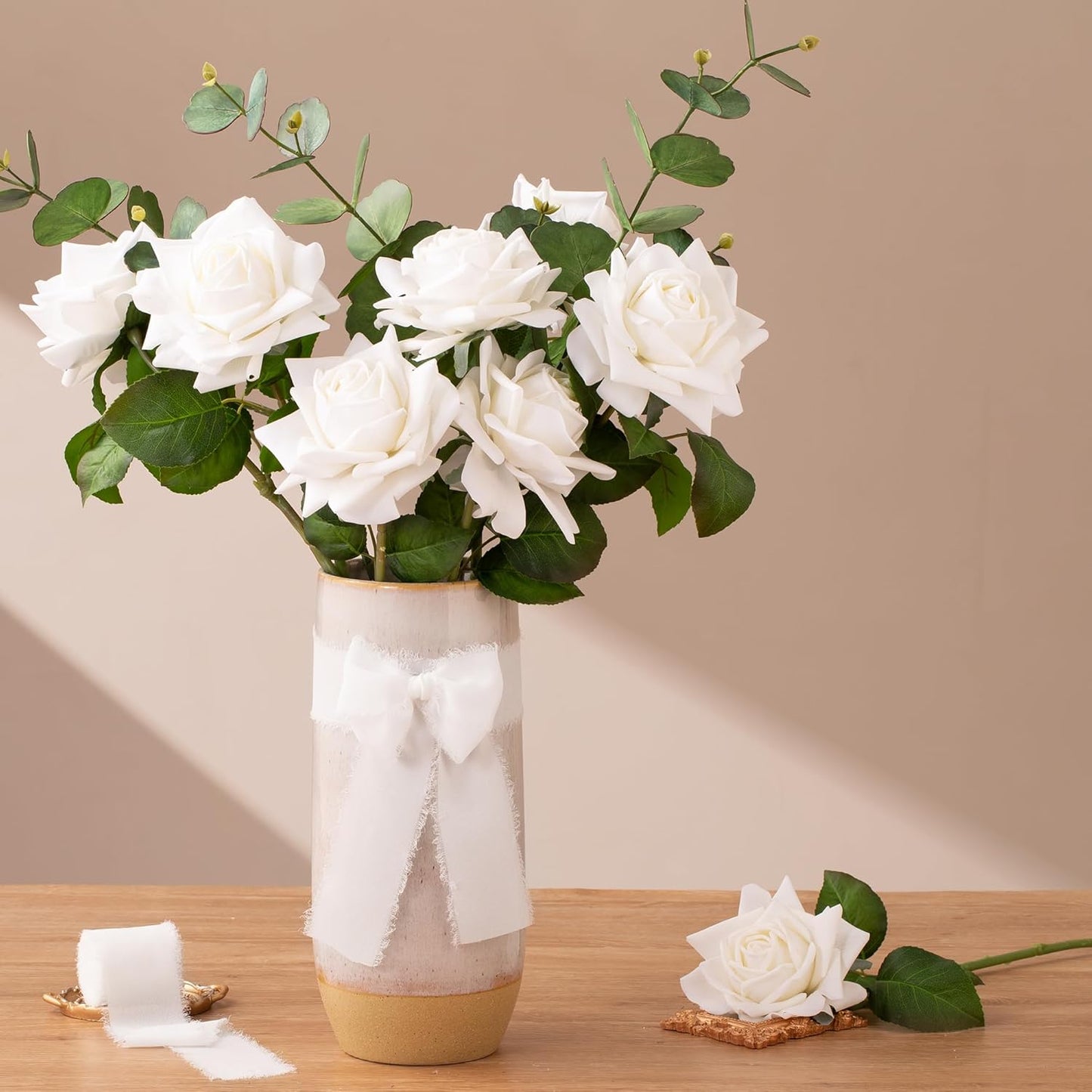 DORIS HOME Ivory Chiffon Ribbon for Flower Bouquet, 2" x21Yd Fabric Ribbon for Gift Wrapping, Handmade Frayed Ribbon for Wedding/Christmas Decorations