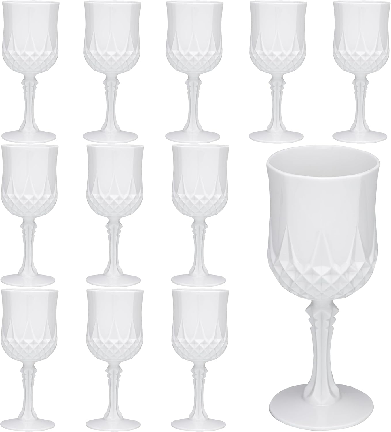 JLYLOL Plastic Vintage Wine Glasses 7OZ Plastic Goblets Vintage Drinking Glasses 12PCS Retro Wedding Glassware Water Goblets Reusable Drinking Cups for Party,Reception,Celebration,Bar,Whiskey(White)