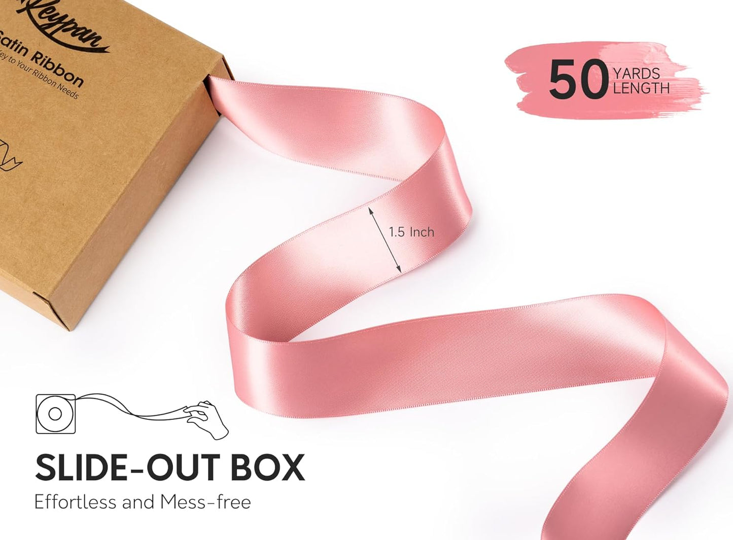 Pink Satin Ribbon 1-1/2 Inch x 50 Yards Double-Faced Valentines Ribbons for Flower Bouquet Gift Wrapping Party Decor Wedding Invitation DIY Craft