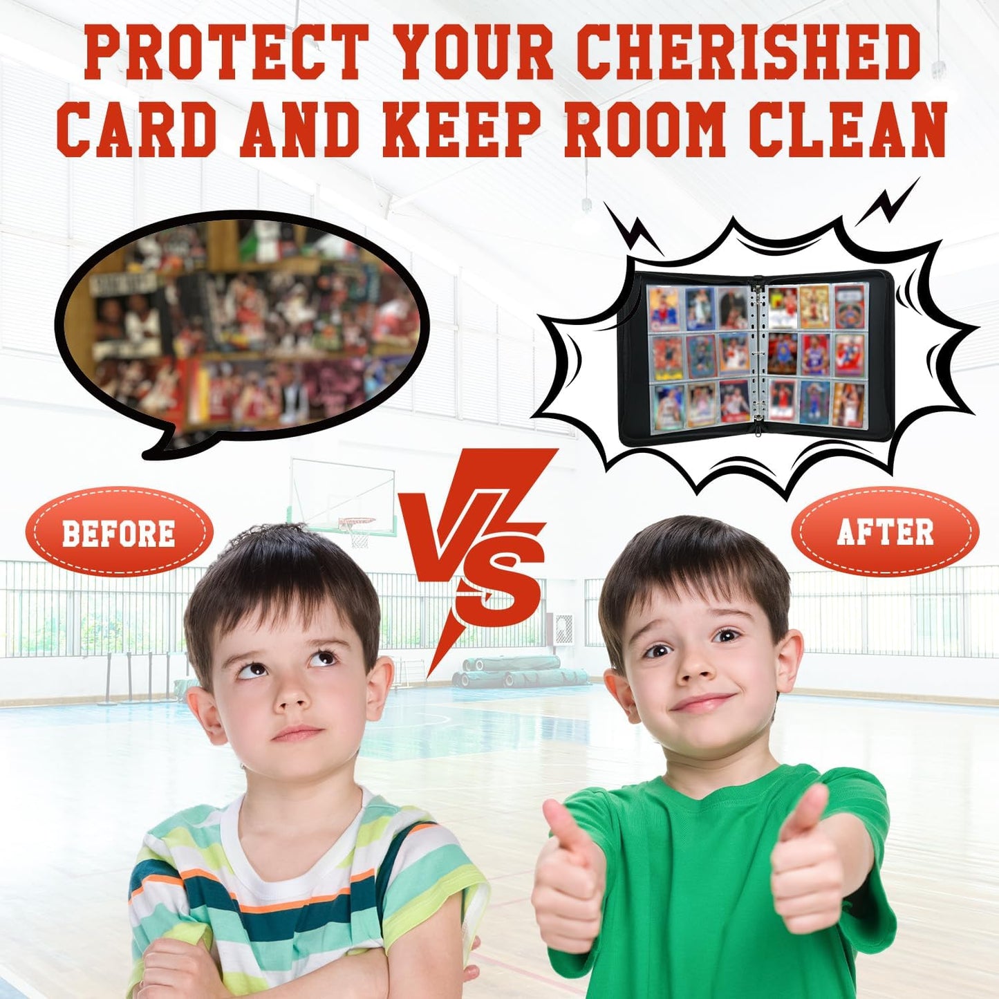 Trading Card Binder 9 Pocket - Basketball Card Binder with Sleeves 900 Double Sided Pockets Sports Trading Cards Album Cards Holder Protectors Set Fit for Game Cards, Sports Cards