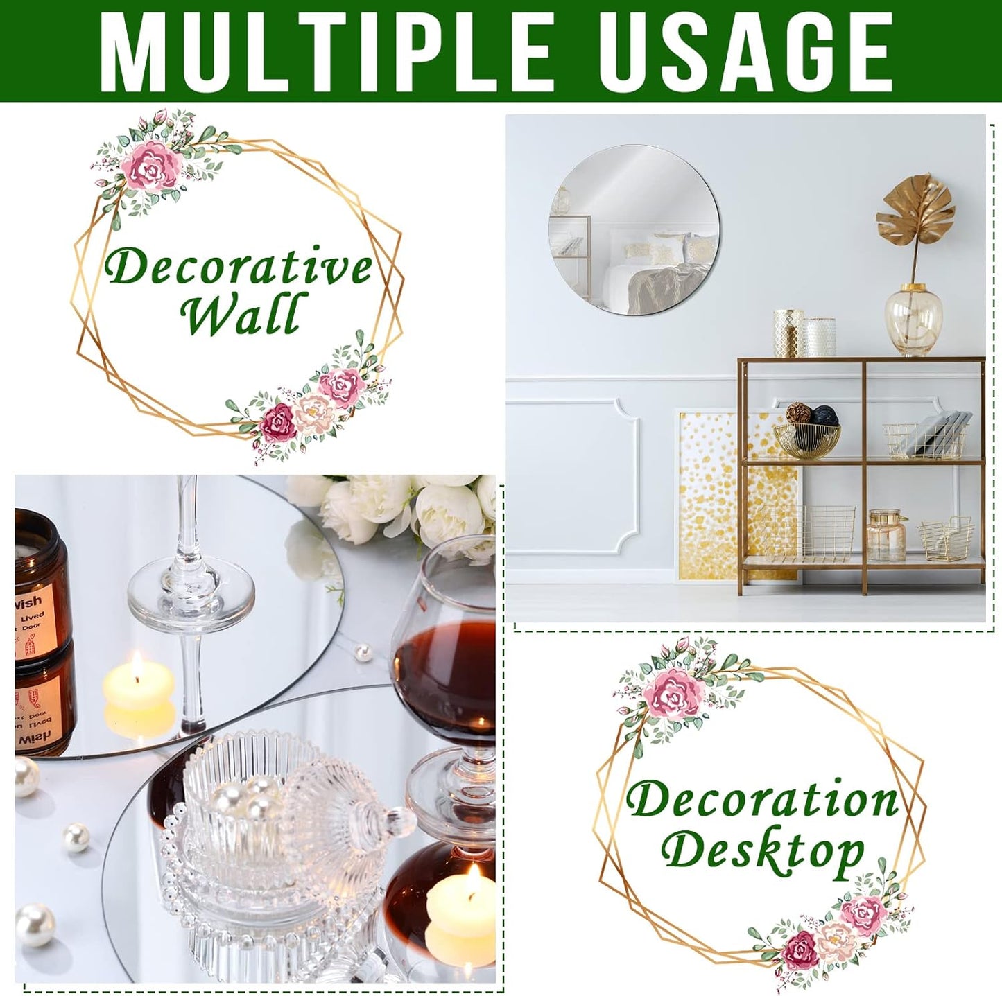 Tuanse 18 Pcs 12 Inch Round Mirrors Centerpieces for Tables, Table Mirrors, Mirror Plates Set, Circle Glass Trays for Wedding, Baby Shower, Party Decorations, Crafts, Christmas, 2mm