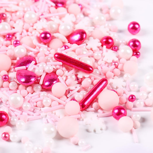 Pink Sprinkles for Cake Decorating, Pink Pearl Sprinkles, Metallic Sprinkle Mix for Cupcakes, Macaron, Ice Cream, and Cookies(120g/4.23oz)