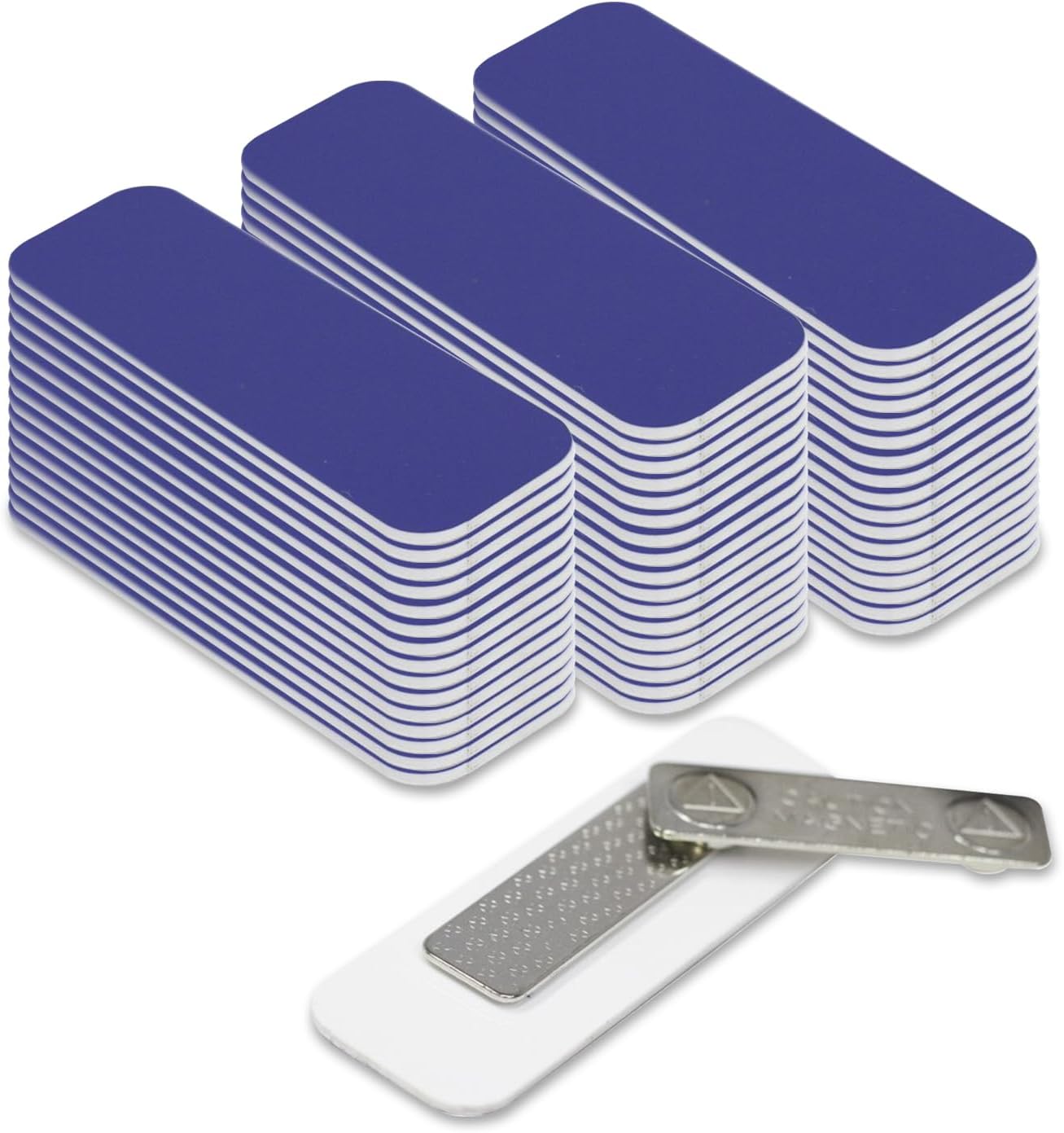 Name Tag/Badge Blanks - 50 Pack - 1" X 3" (Blue) Round Corners, Magnetic Backing