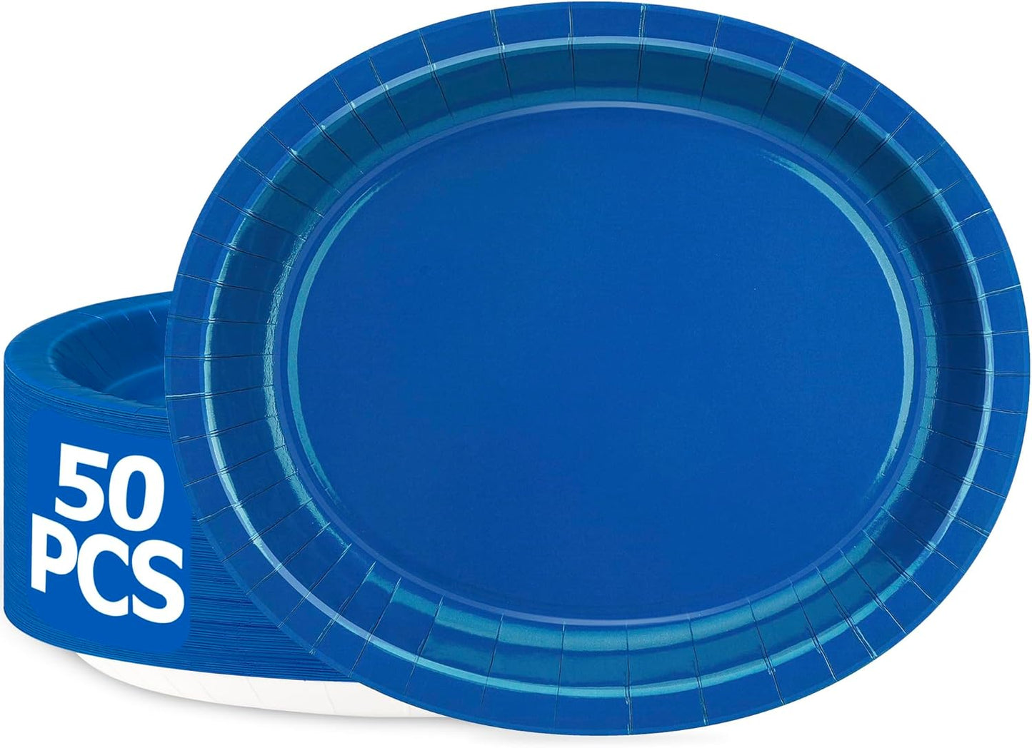 QZYL 50 Count Blue Oval Large Paper Plates, 12.2'' X 10.2'', Bulk Dinner Plates for Birthday, Picnic, Holiday, Camping, Barbecue, Baby Shower Parties