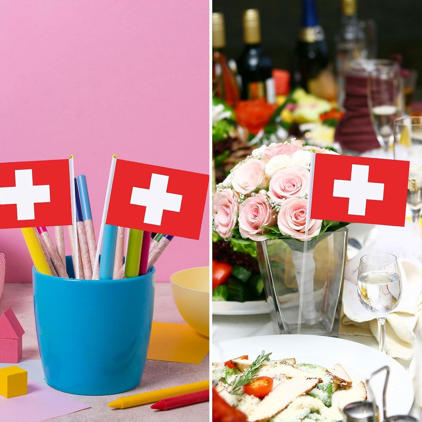 Switzerland Flag Swiss Flag, Small Mini Handheld switzerland Flags on Stick, Ideal for Party Parades Sports Events Patriotic Festival Decorations