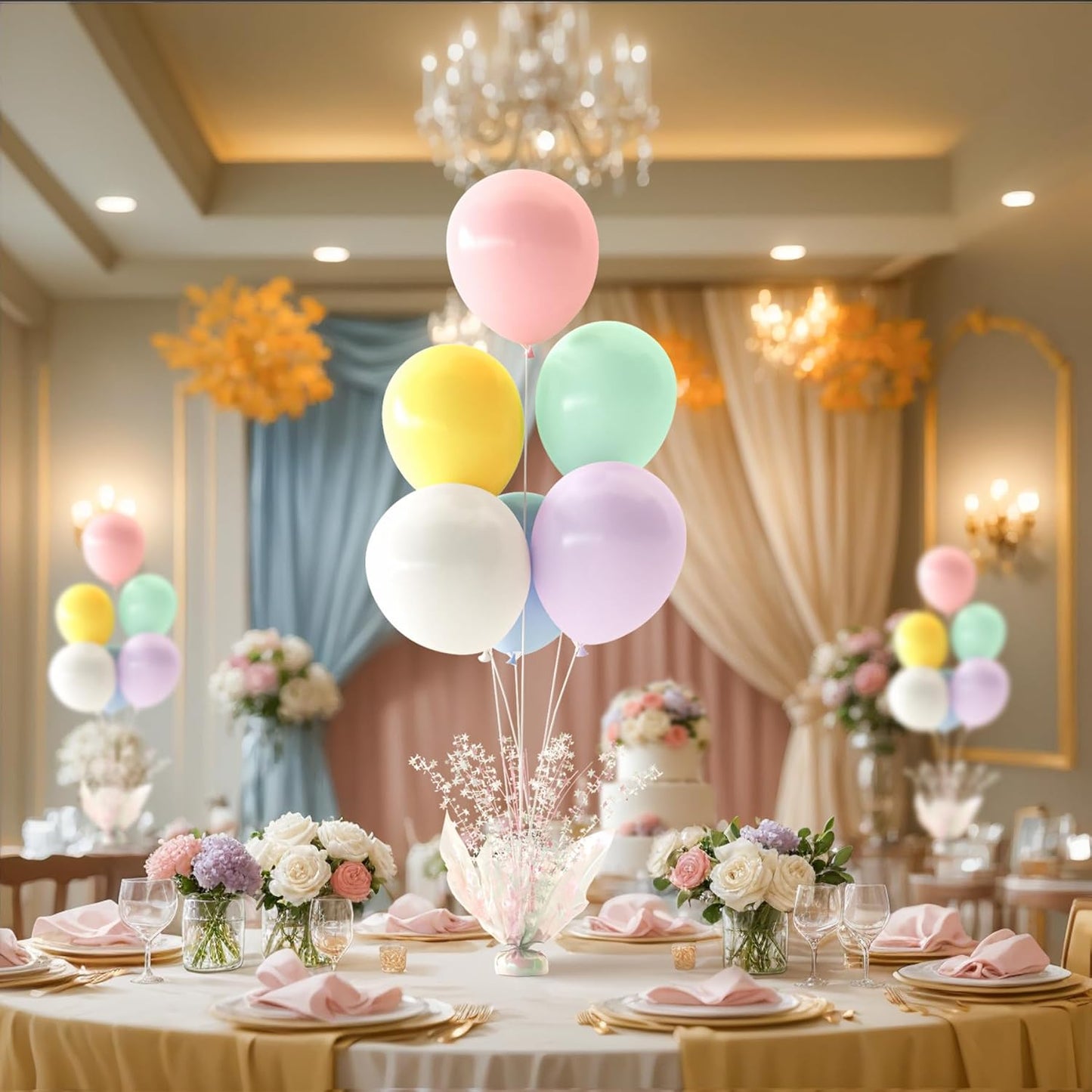 4 Set Pastel Balloon Centerpieces for Table, Balloon Stand Kit with Rainbow Balloons for Pastel Centerpiece Table Decoration Birthday Party Baby Shower Wedding Bridal Shower