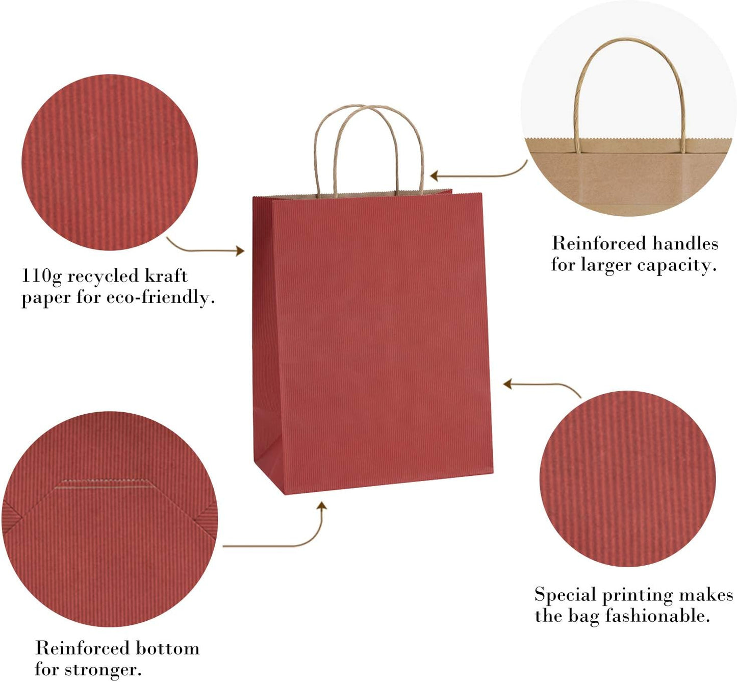 BagDream Gift Bags 8x4.25x10.5 50Pcs Red Kraft Paper Bags with Handles Bulk, for Shopping, Retail, Merchandise, Party Favor, Gifts, Business, Recycled Kraft Paper Sacks