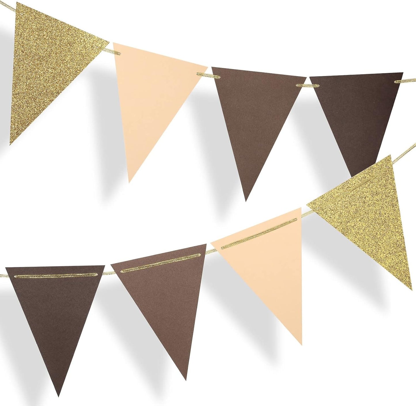 Fonder Mols Paper Pennant Party Decorations Coffee Brown Gold(10 Feet), Triangle Flags Bunting for Neutral Gender Reveal Party Birthday Baby Shower Classroom Nursery Wall Backdrop