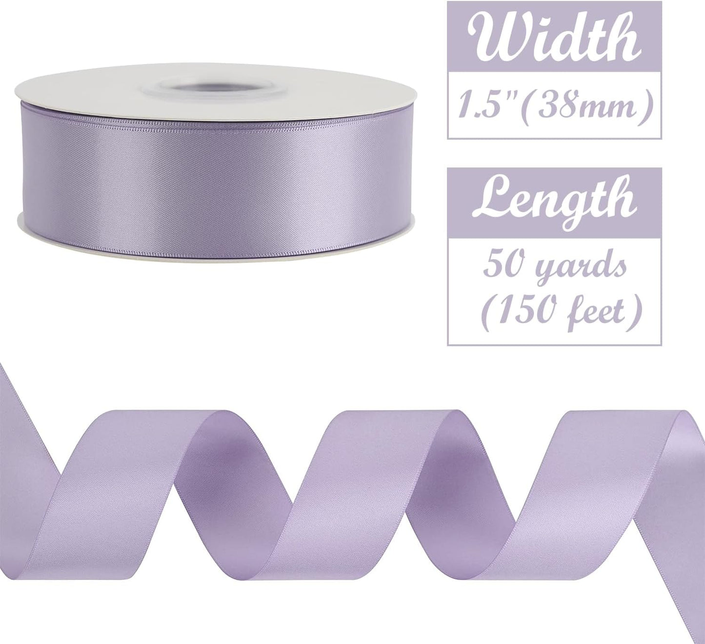 HUIHUANG Purple Satin Ribbon 1-1/2 inch x 50 Yards Lavender Purple Ribbon Double-Faced Satin Ribbon for Gift Wrapping, Bows, Flower Bouquet, Eternal Roses, Crafts, Wedding Holiday Party Decor