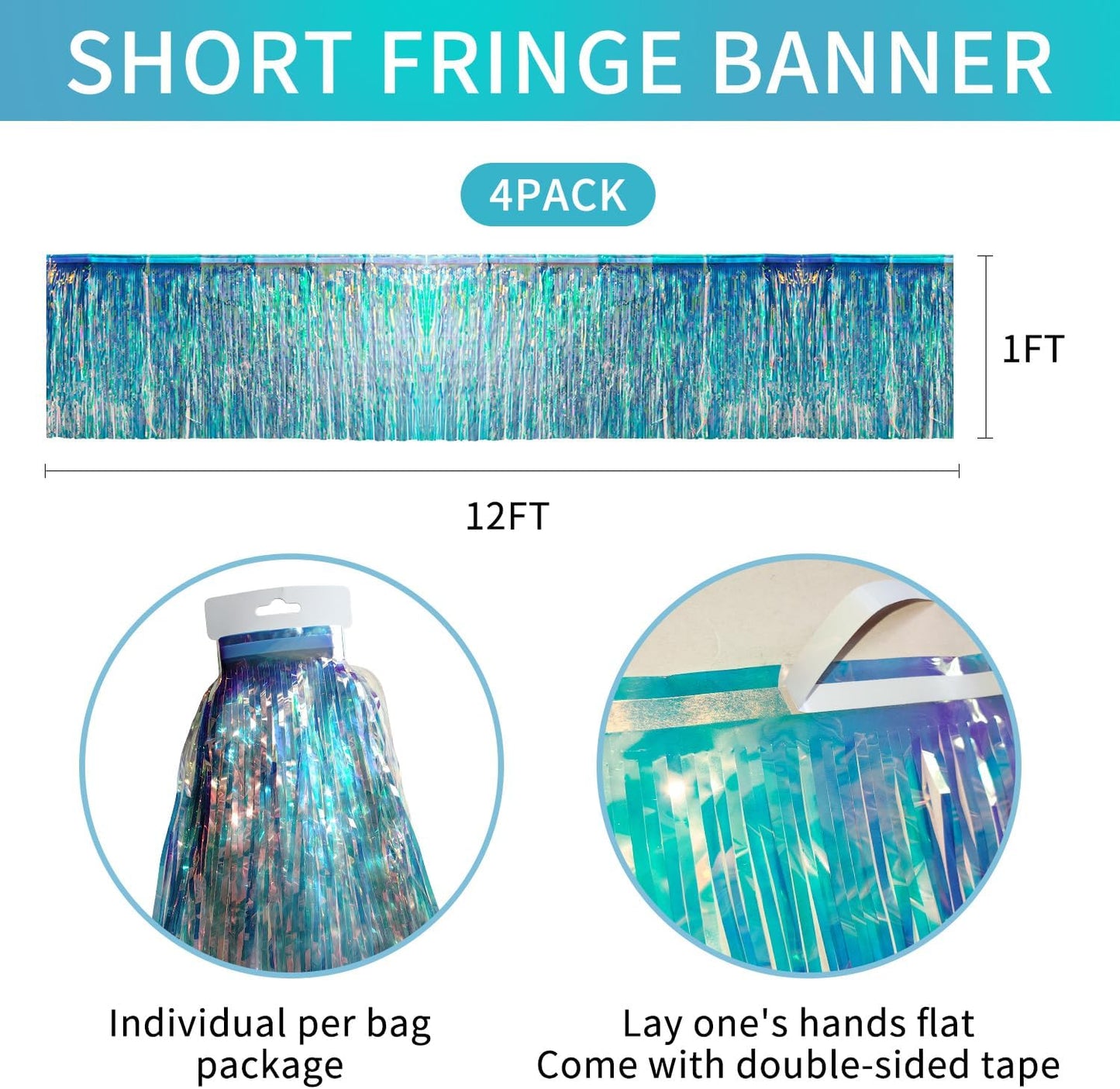 Iridescent Birthday Decorations Tinsel Garland Parade Float Decorations for Trailer 4Pack 12FT Christmas Party Decor Ceiling Fringe Banner Silver Backdrop for Streamers Party Decorations