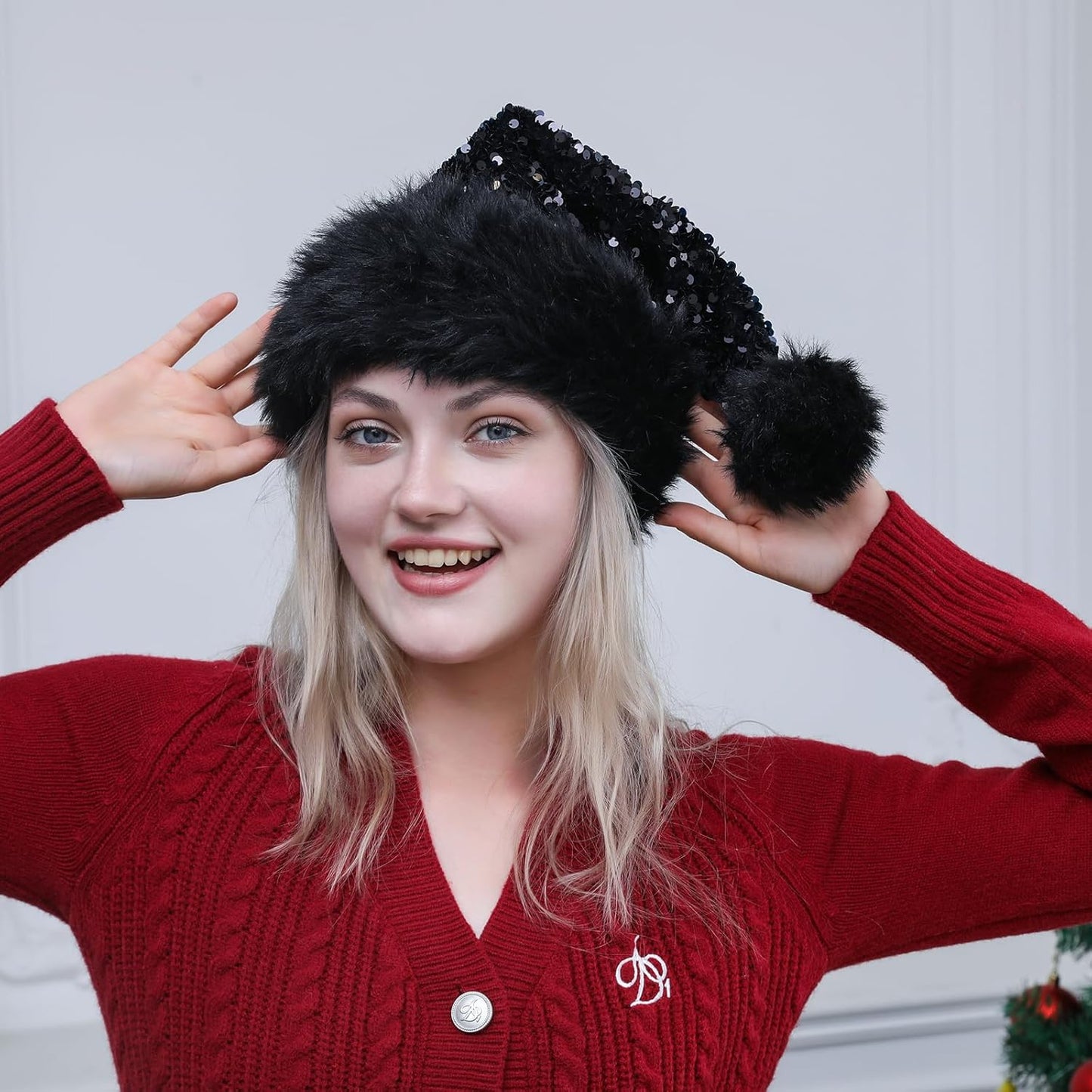 Personalized Sequin Santa Hat for Adults, Red Glitter Christmas Party Hat, Xmas Halloween New Year Holiday Headwear