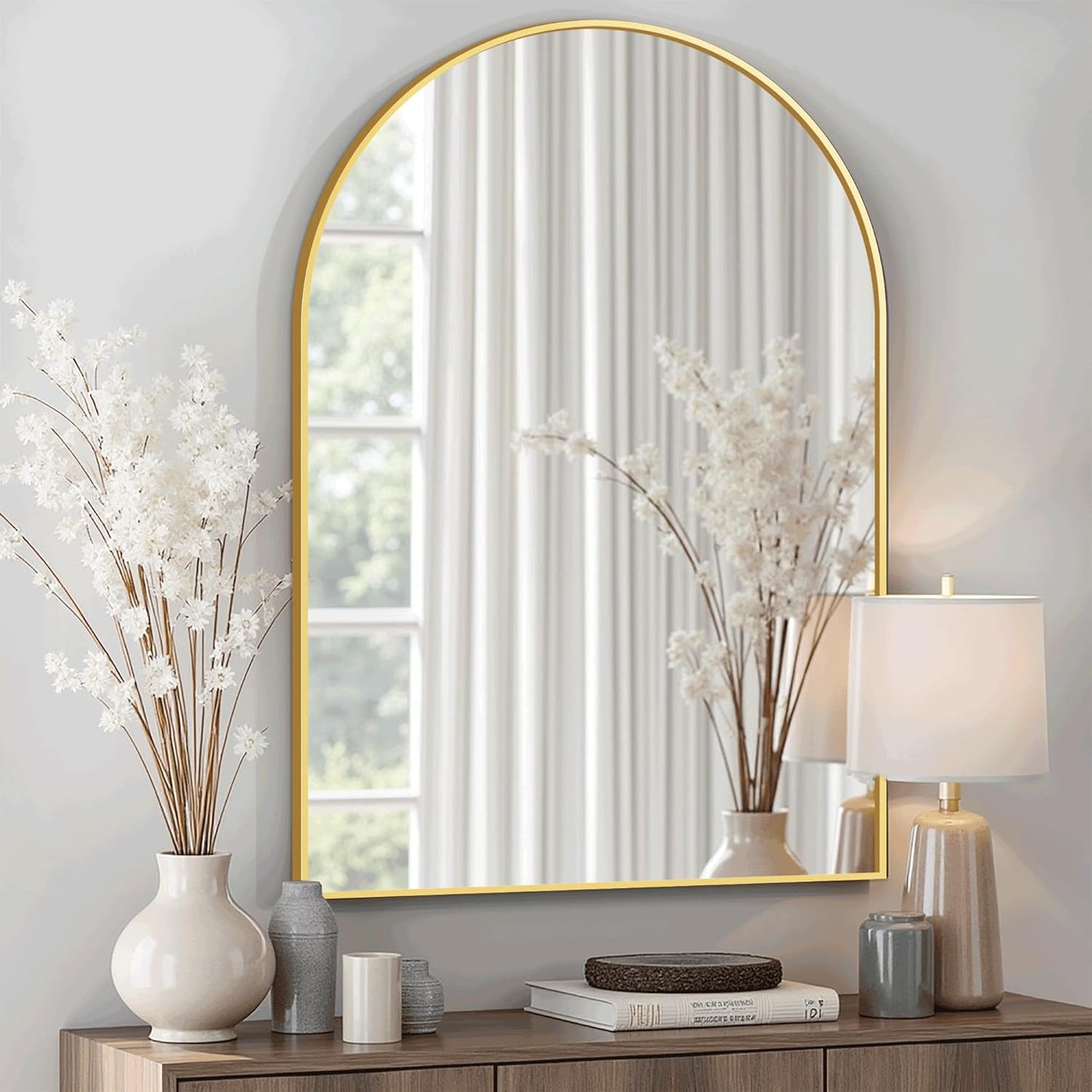 Arched Bathroom Mirror for Wall, Mirror for Vanity,30''x20'' Large Wall Mounted Mirror, Metal Frame (30''x20'', Gold)