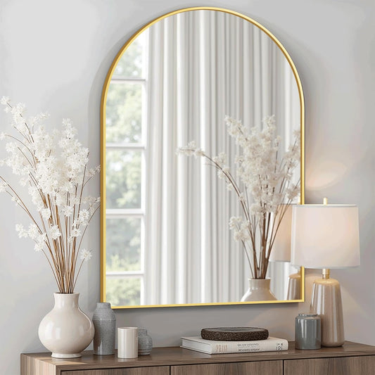 Arched Bathroom Mirror for Wall, Mirror for Vanity,30''x20'' Large Wall Mounted Mirror, Metal Frame (30''x20'', Gold)