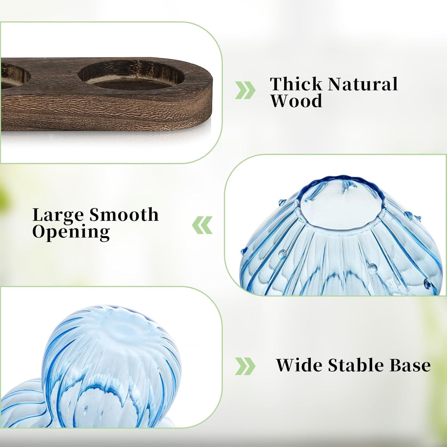 Glasseam Mushroom Plant Propagation Stations: Glass Terrarium Jars with Wood Stand - Unique Hydroponic Planters for Indoor Plants, Office Decor - 5 Pcs